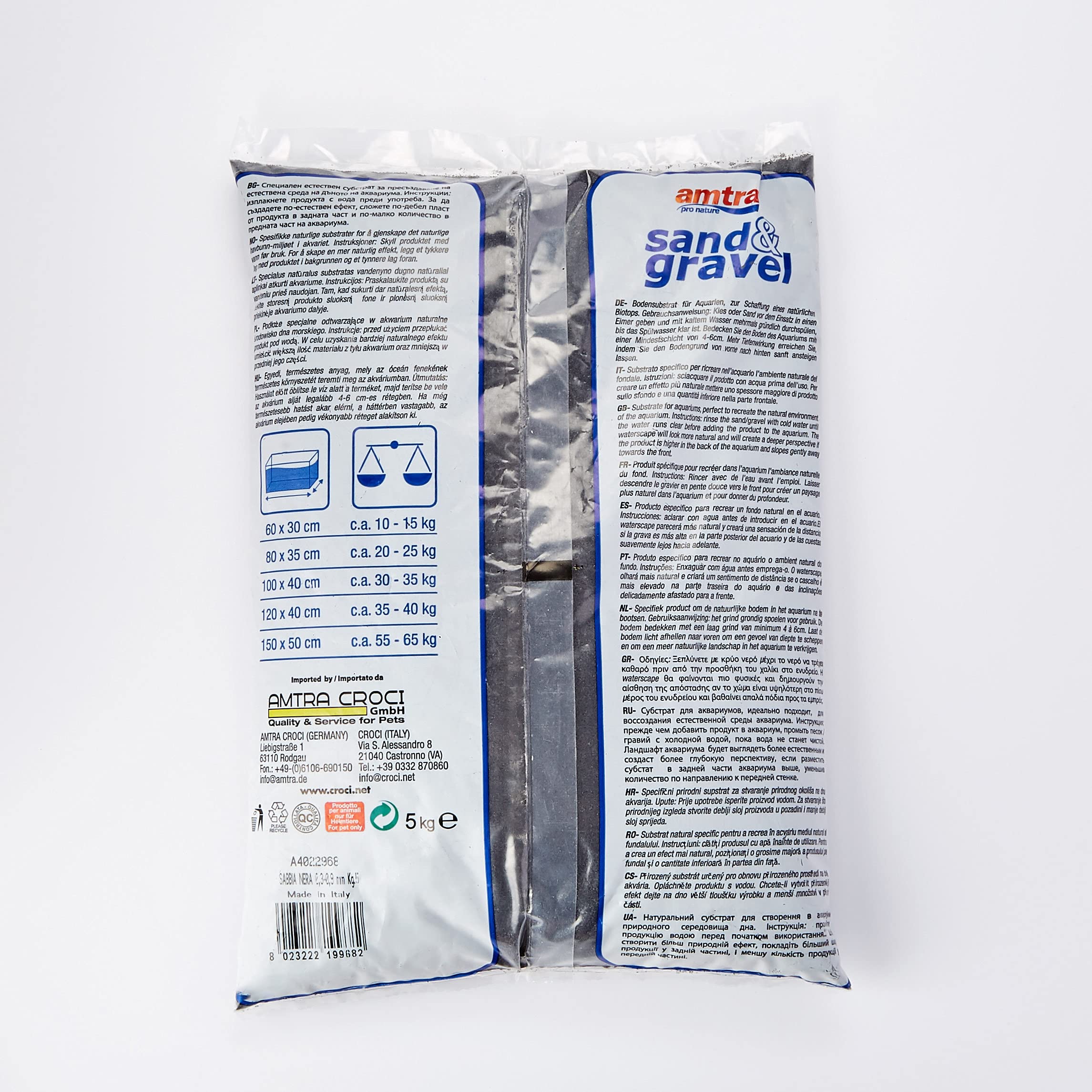 Amtra Sabbia Nera Fine - Sabbia per acquario,fondale per acquario acqua dolce e marina, naturale, atossico, 0,3-0,9 MM - 5 KG (Confezione da 2)