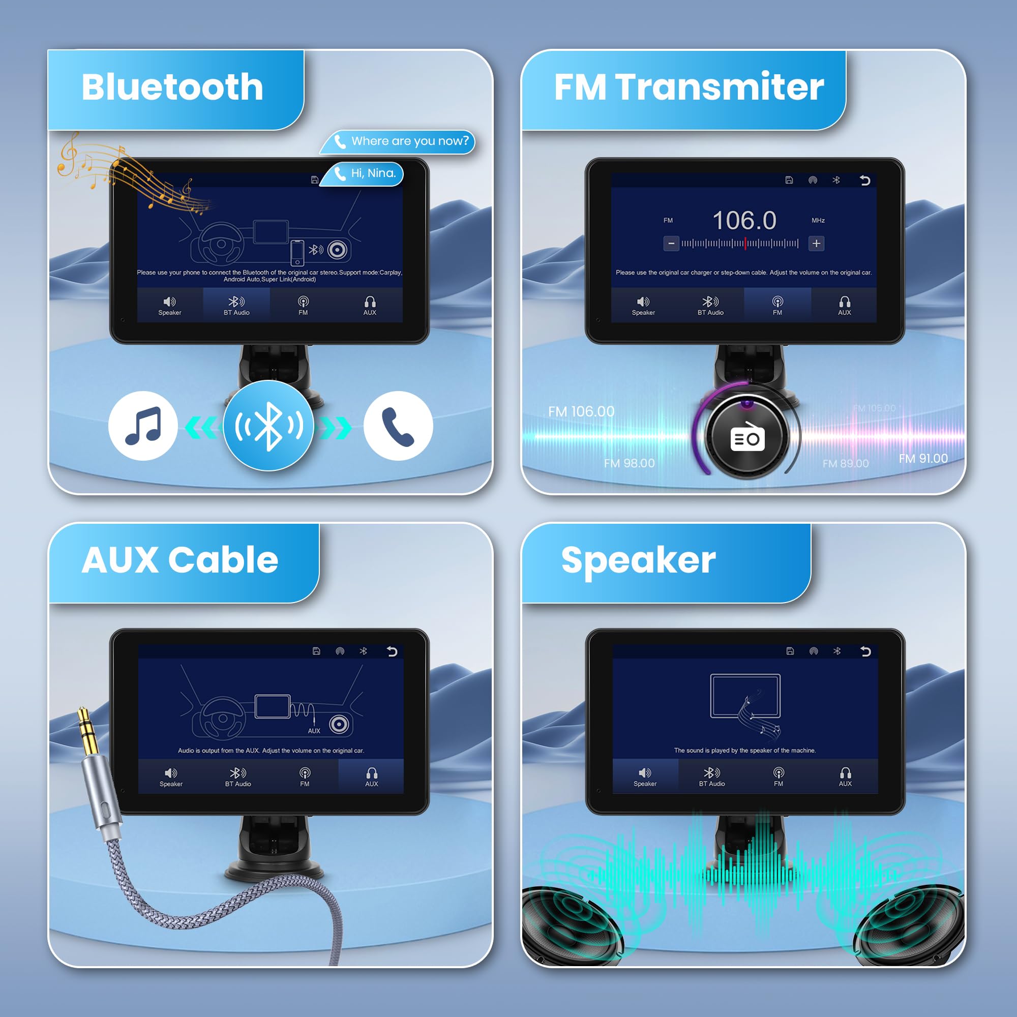 17,8 cm (7 Zoll) kabelloses CarPlay Android Auto Unterstützung Bluetooth Airplay für Autos Wireless CarPlay Android Auto Portable Carplay Bildschirm