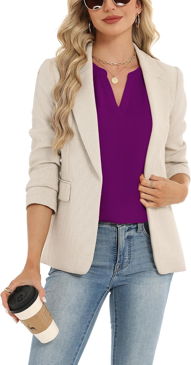 Zeagoo Womens Dressy Casual Shirts Short Sleeve V Neck Work Blouse Business Casual Summer Chiffon Tops - Image 6