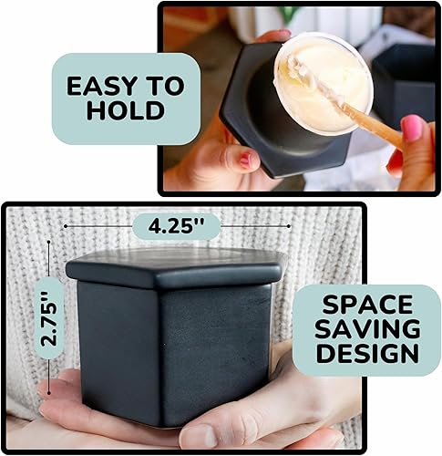 Miniatura 7 de French Butter Crock con tapa y cuchillo para untar madera  Mantequera negro mate  Mantequilla moderna en forma hexagonal  Mantequilla francesa de