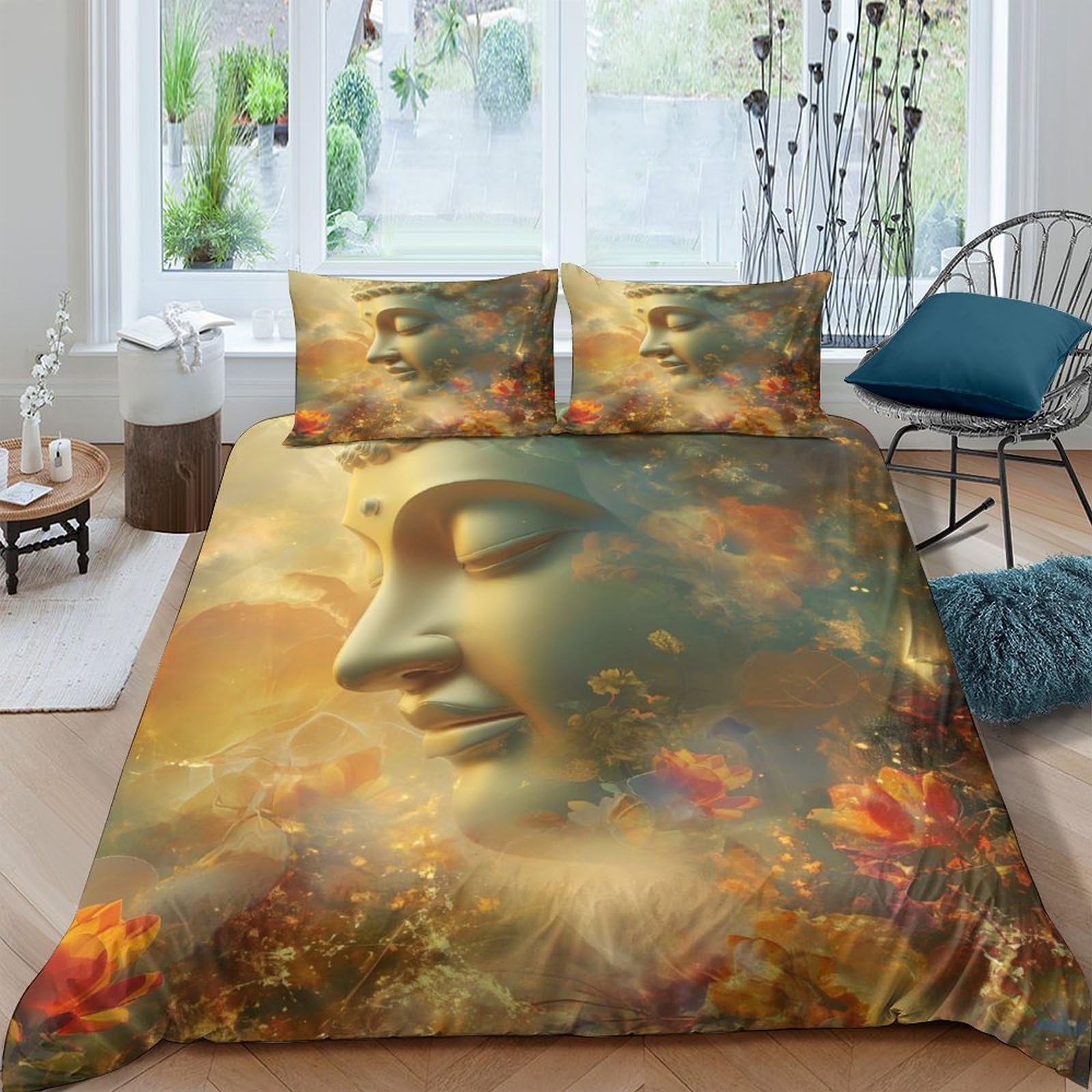 Housse de couette Bouddha anti-acarien lit 3 pièces pour stopper les allergies nocturnes