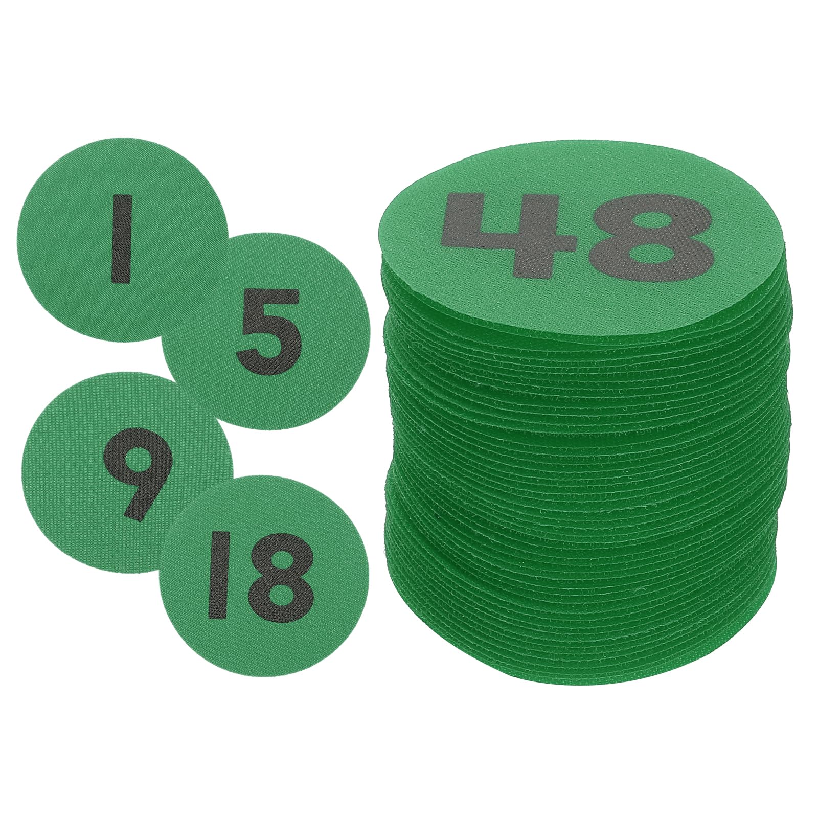 YOKIVE 4 Inch Carpet Spot Markers, 48Pcs Circle Floor Sit Dots with Numbers 1-48 Line Up Carpet Spots for Teacher, Green