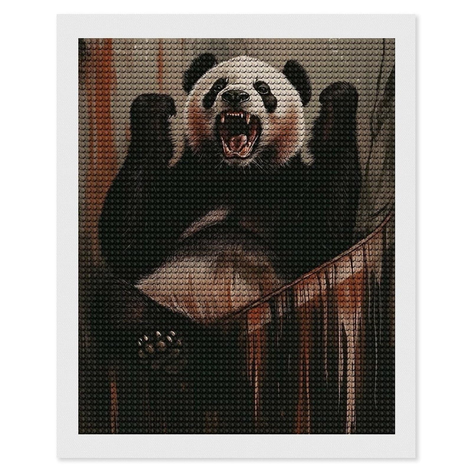 Junmoney Angry Panda Diamond Painting Set 16"x20", Holiday Gift Idea, for Creative Relaxation, Fun Craft Experience, Vintage Style Decor