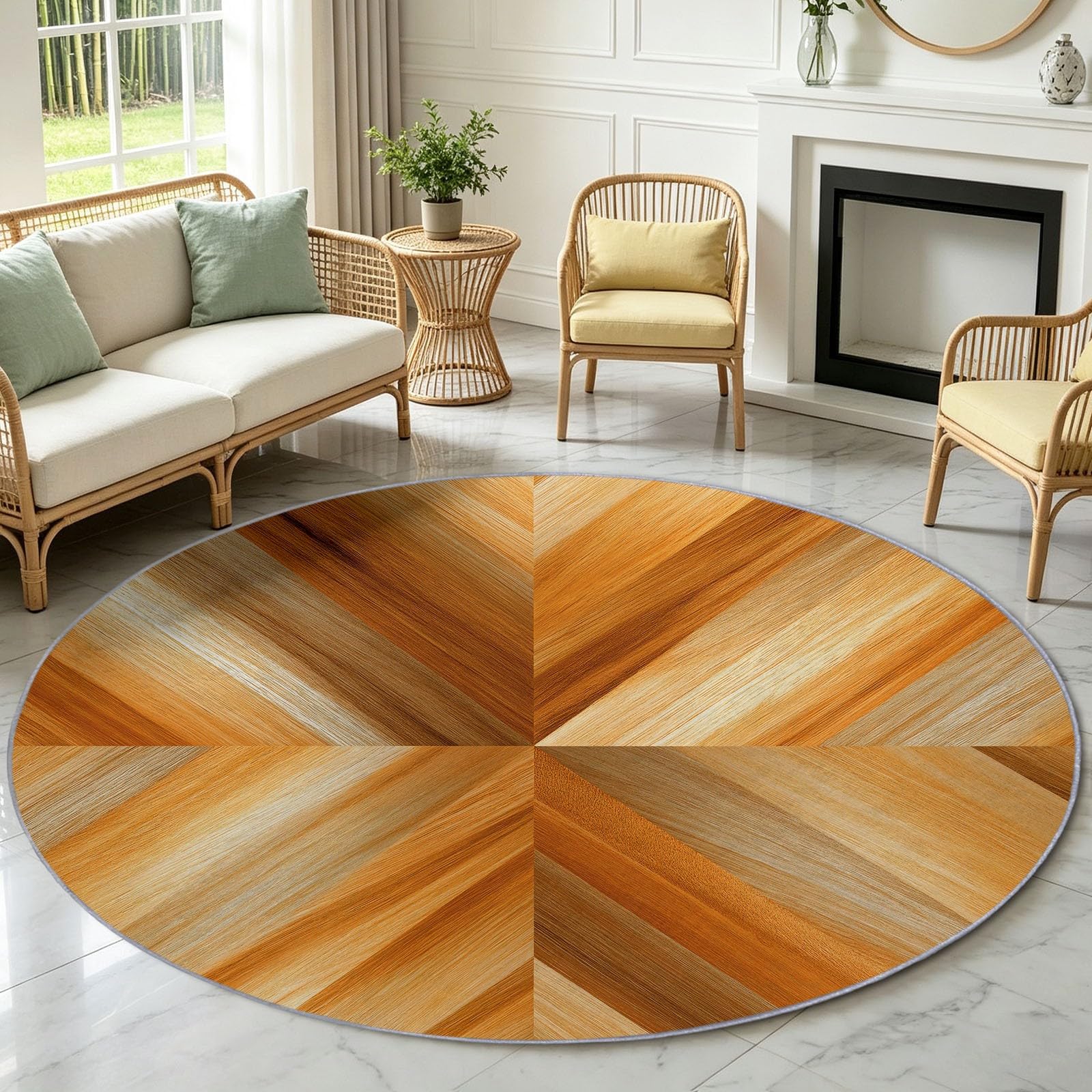 Tapis Rond Lavable en Machine pour Enfants 100 cm, Poils Doux et Facile à Entretenir Campagne Naturelle Interieur Chambre à Coucher Salon Bureau Tapis Antidérapant Couleurs Résistantes Texture Bois