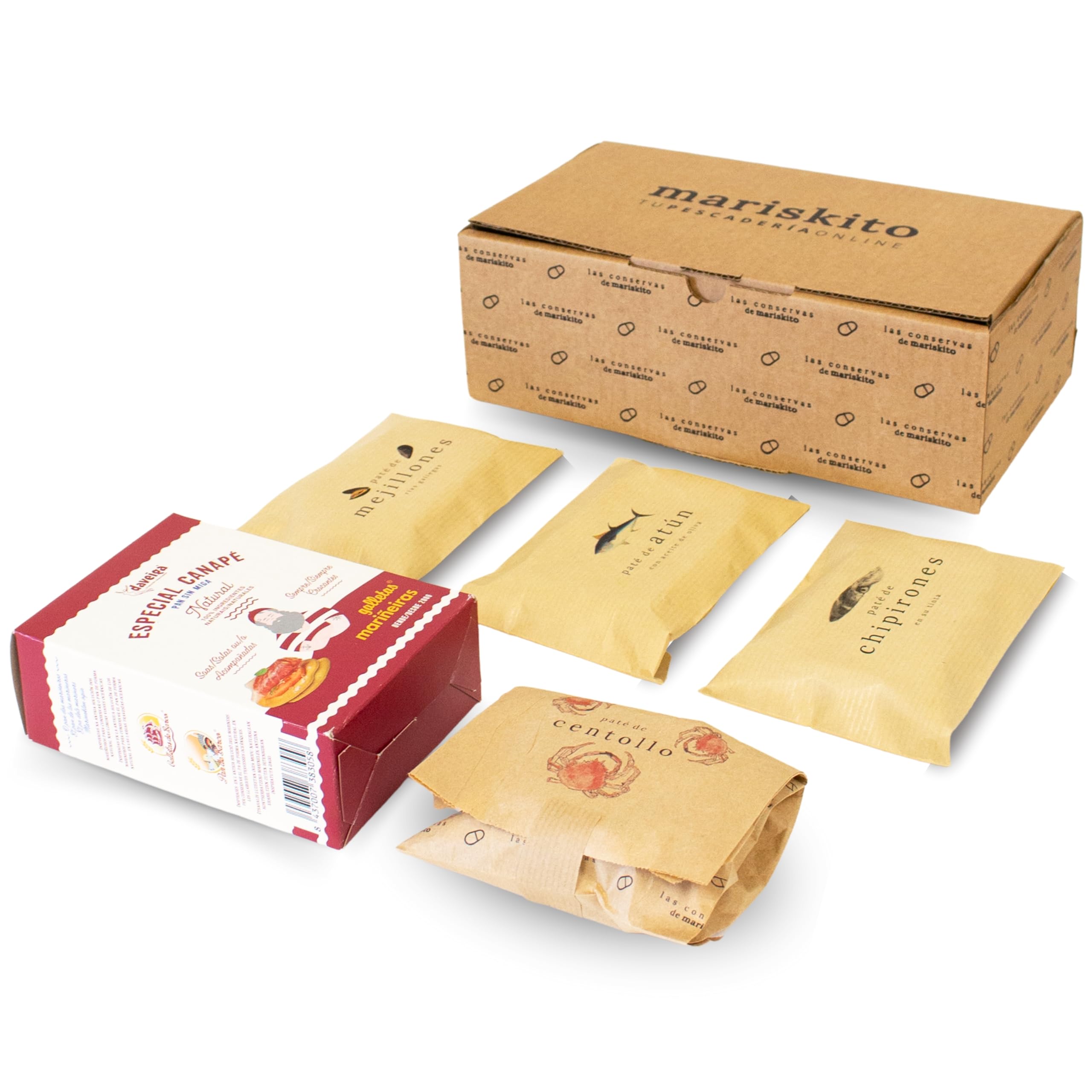 Pack La Mar de Aperitivos - 5 Patés Gourmet Latas de Conservas Gallegas Cesta Regalo Estuche Productos Delicatessen