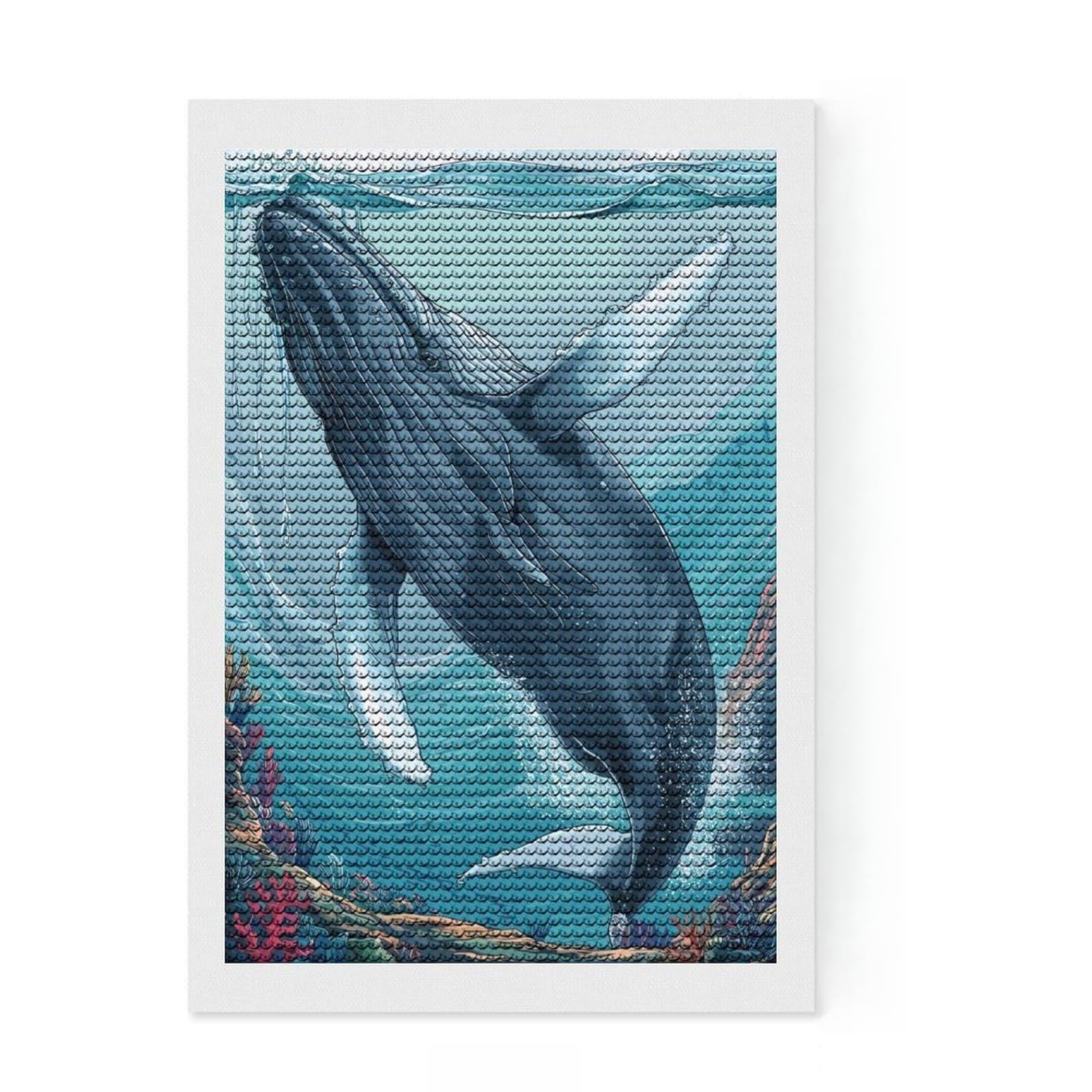 Junmoney Humpback Whales Animals Round Drill Diamond Painting 8"x12", Fun Craft Experience, Modern Decor, for Craft Lovers, Holiday Gift Idea