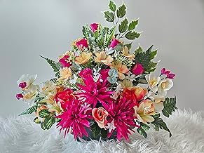 roselynexpress Composition de Fleurs Artificielles, Lesté Totalement Ciment en Jardinière, pour Cimetière. Réalisé par nos Soins, Fleurs de Très Bonne Qualité.