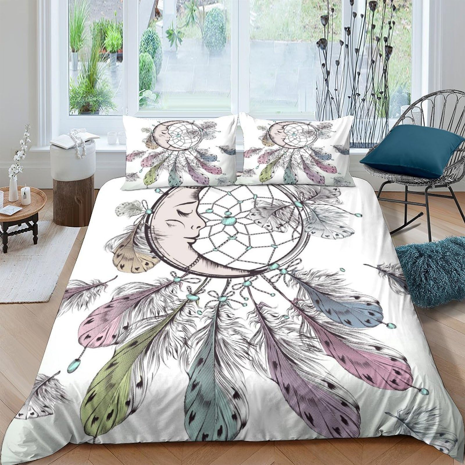 Ctjqhvkz Style-3 3D Printed Dreamcatcher Fitted Sheet Microfiber Soft Pastel Feather Bed Cover For Bedroom Guest Room Mattress Decor Single（135X200cm）