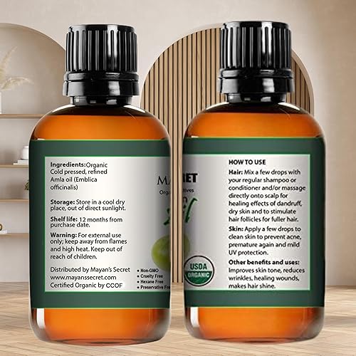 Miniatura 7 de Mayan's Secret - Aceite Amla puro de 4 oz para el crecimiento del cabello Virgen prensado en frío orgánico certificado USDA