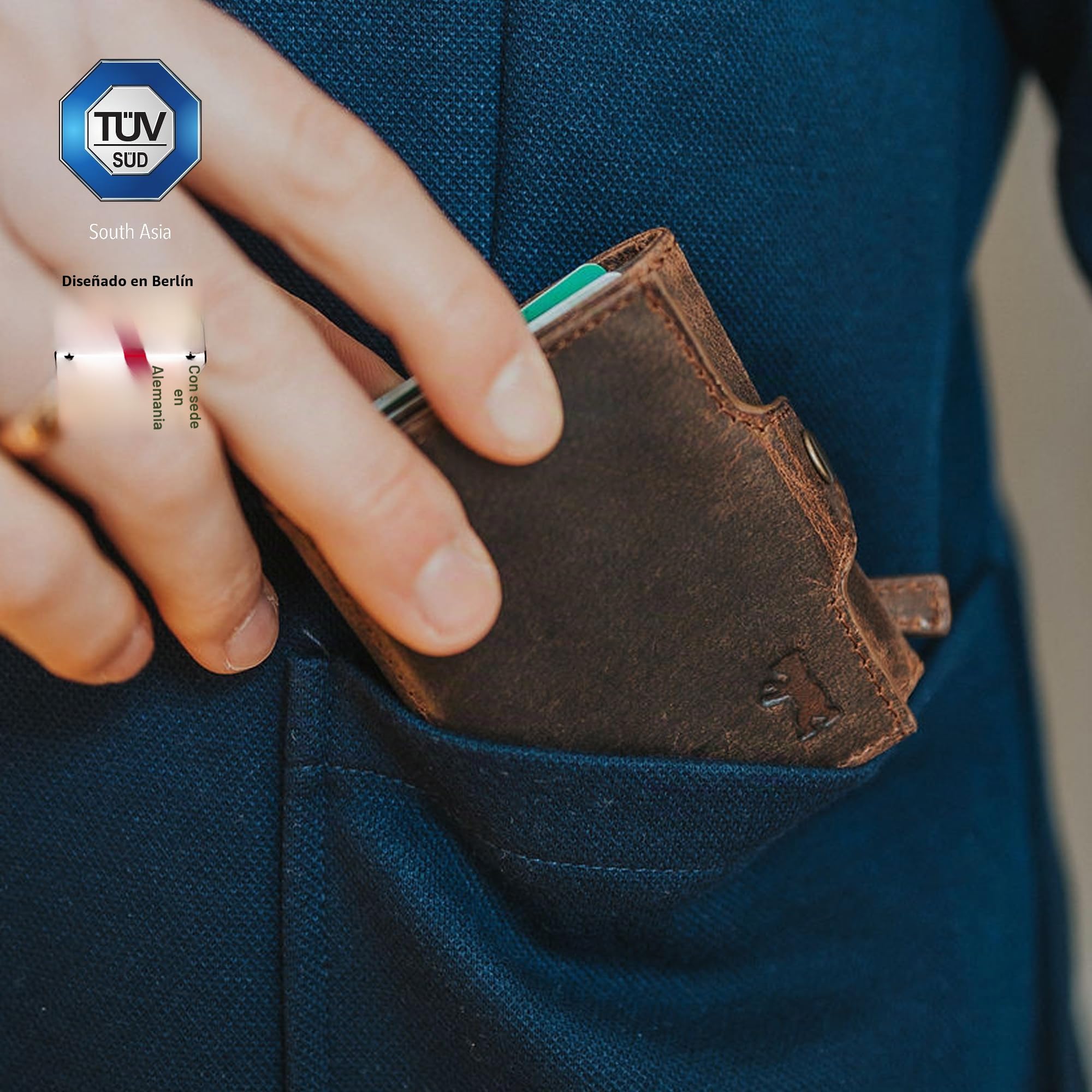 Berliner Bags Hamburg Cartera Mini de Cuero para Hombre con Monedero, RFID | Marrón Billetera De Piel De Búfalo Slim 8 Tarjetas Ventana Dni Ficha Carrito Protección Nfc Estilo Vintage Único Y Elegante