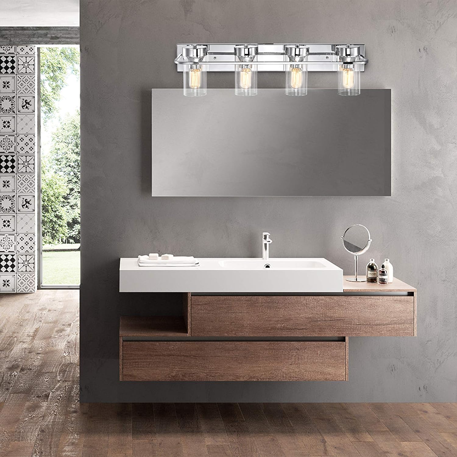 Contemporary 4 Light Chrome Bath Vanity Fixture 30" Width