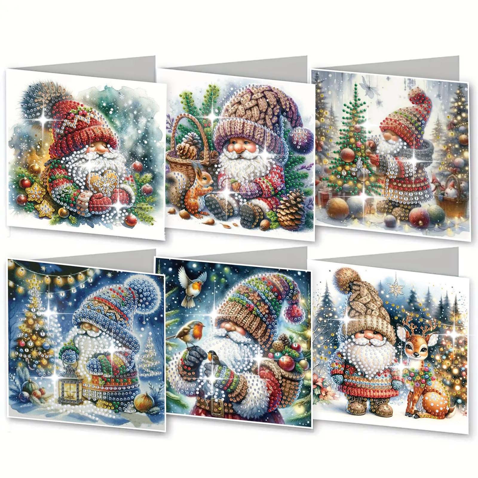 Kunoli 6pcs 5D Diamond Painting Christmas Greeting Cards for Adults, DIY Diamond Art Kits for Family Friends Christmas Xmas Birthday Gift (Gnomes)