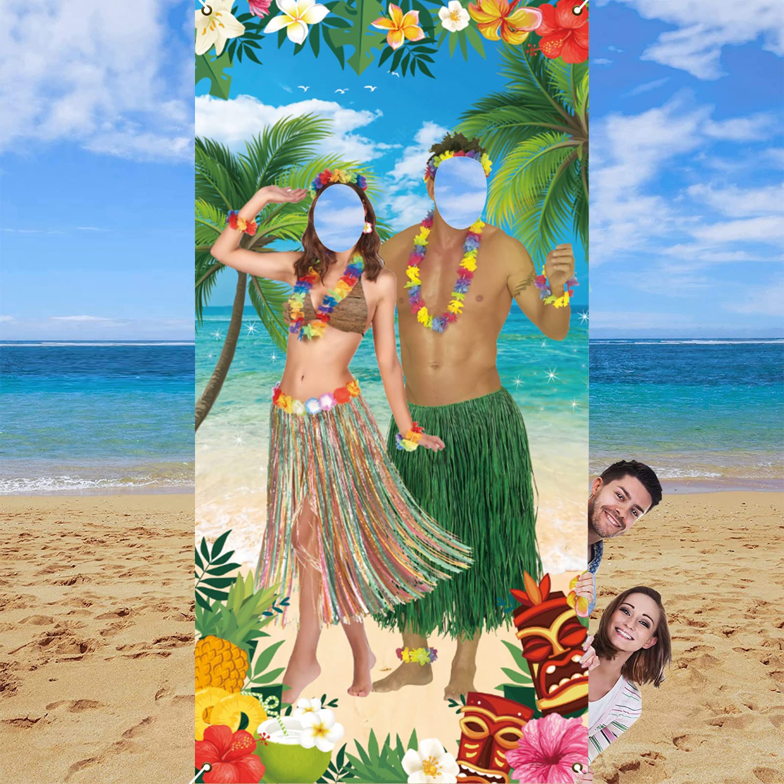 Hawaiian Photo Props Banner Luau Couple Photo Door Banner, Hawaiian summer Party Decorations Aloha Party Photo Props Banner, Hawaiian Photo Banner for Tropical Beach Party Favors