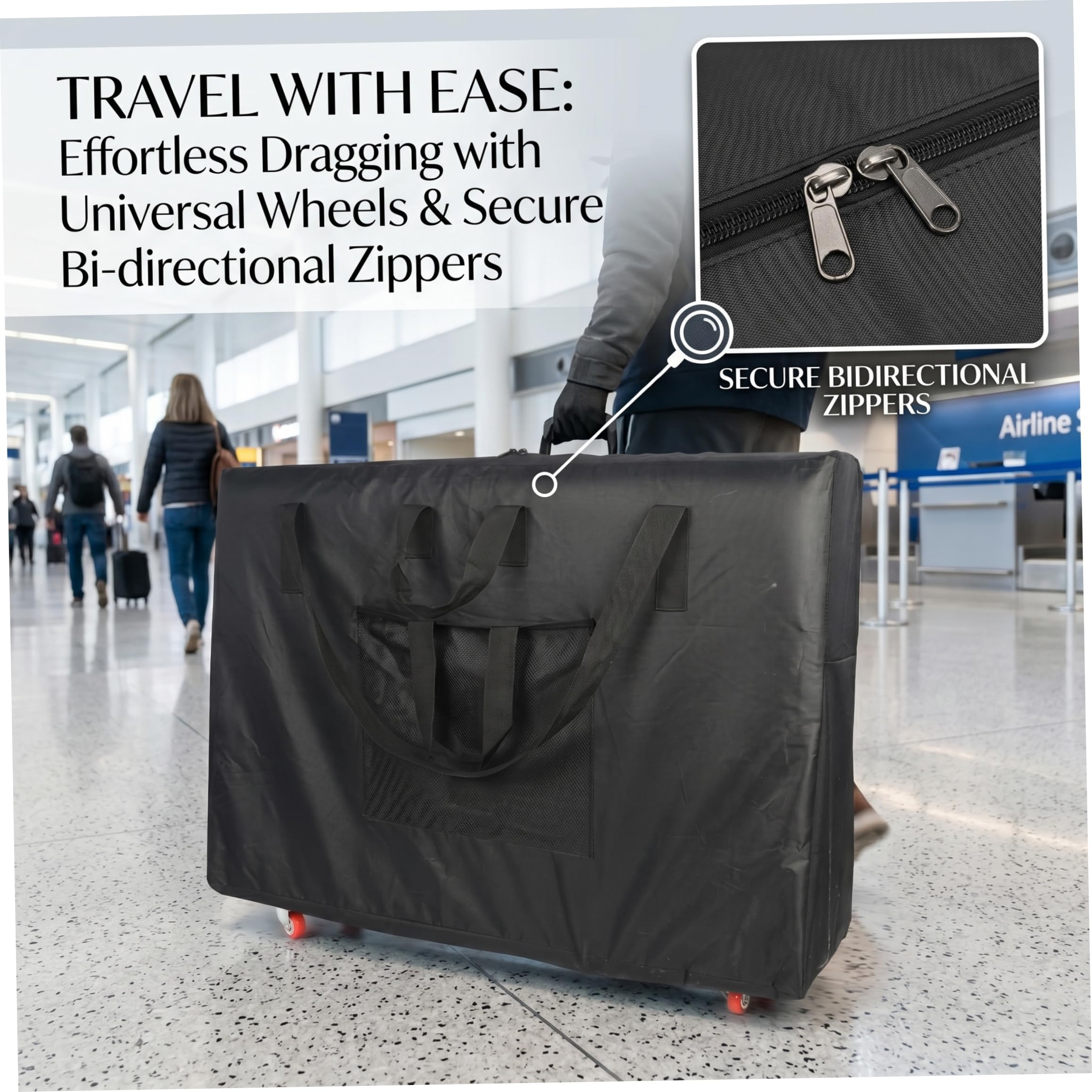 Custodia da trasporto per lettino da massaggio, Borsa per lettino da massaggio con ruote, Custodia da trasporto in tessuto Oxford impermeabile, Zaino/portatile per tavoli pieghevoli - Nero, 31, 50 pol