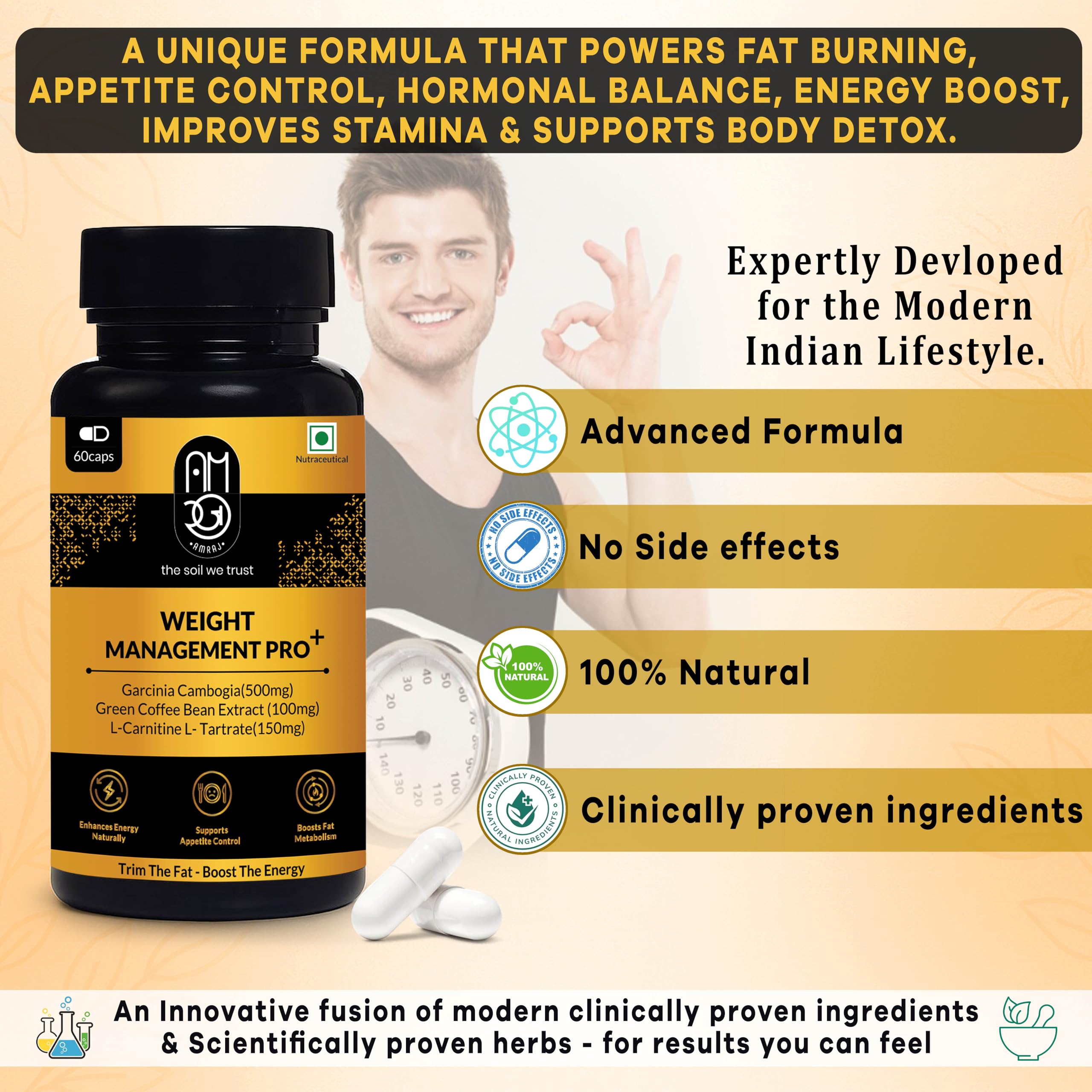 Weight Management Pro+ Fat Burner for Men & Women | Natural Weight Loss Supplement with Garcinia Cambogia, Green Coffee Bean Extract, L-Carnitine, Apple Cider Vinegar, Moringa Extract & Shilajit – 60 Capsules - Image 6 thumbnail