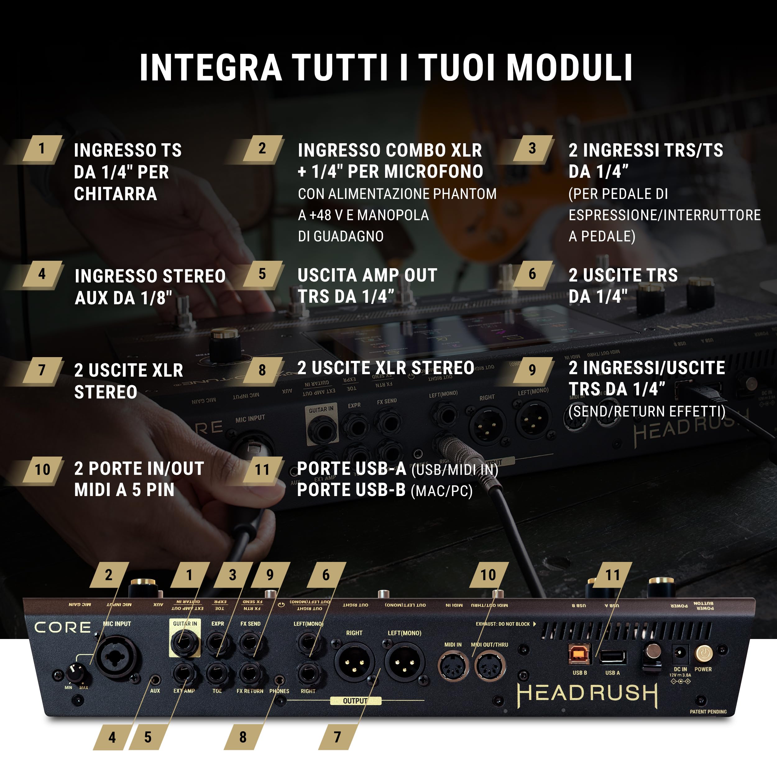 HeadRush Core - Pedaliera Multieffetto e Amp-Modeler per Chitarra e Voce con Cloning, Looper, Antares Auto-Tune, Wi-Fi, Touchscreen, Bluetooth