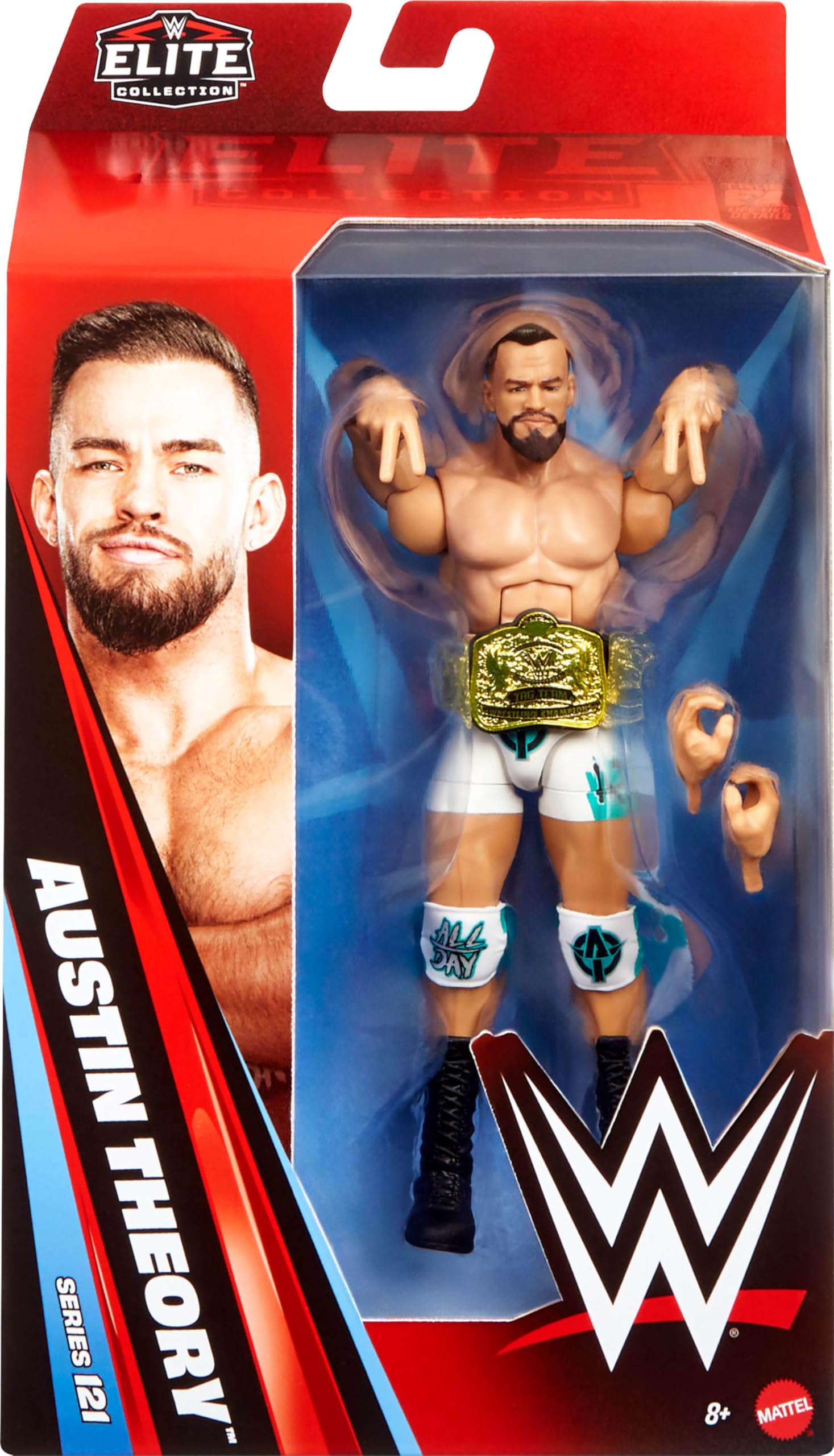 Mattel WWE Elite figurka i akcesoria, seria #121, kolekcjonerska teoria Austina 15 cm, z 25 punktami artykulacji i wymiennymi rękami | WWE Figurka akcji, 15 cm kolekcjonerska supergwiazda z 25 punktami artykulacji i wymiennymi wskazówkami
