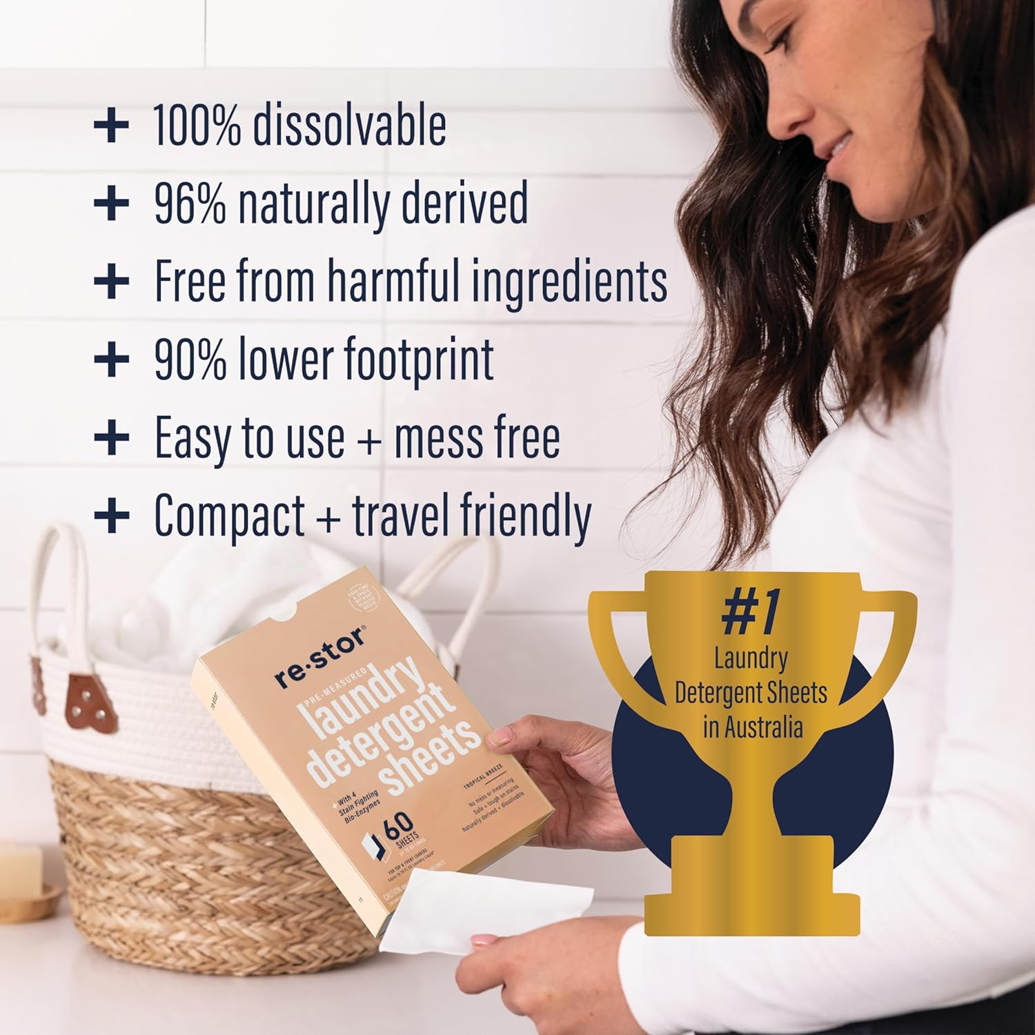 restor Laundry Detergent Sheets Tropical Breeze 60 Loads | Eco Friendly Plastic Free Travel Laundry Washer Sheets | Superior Stain Fighting Washing Detergent sheets Number One in Australia - Image 3