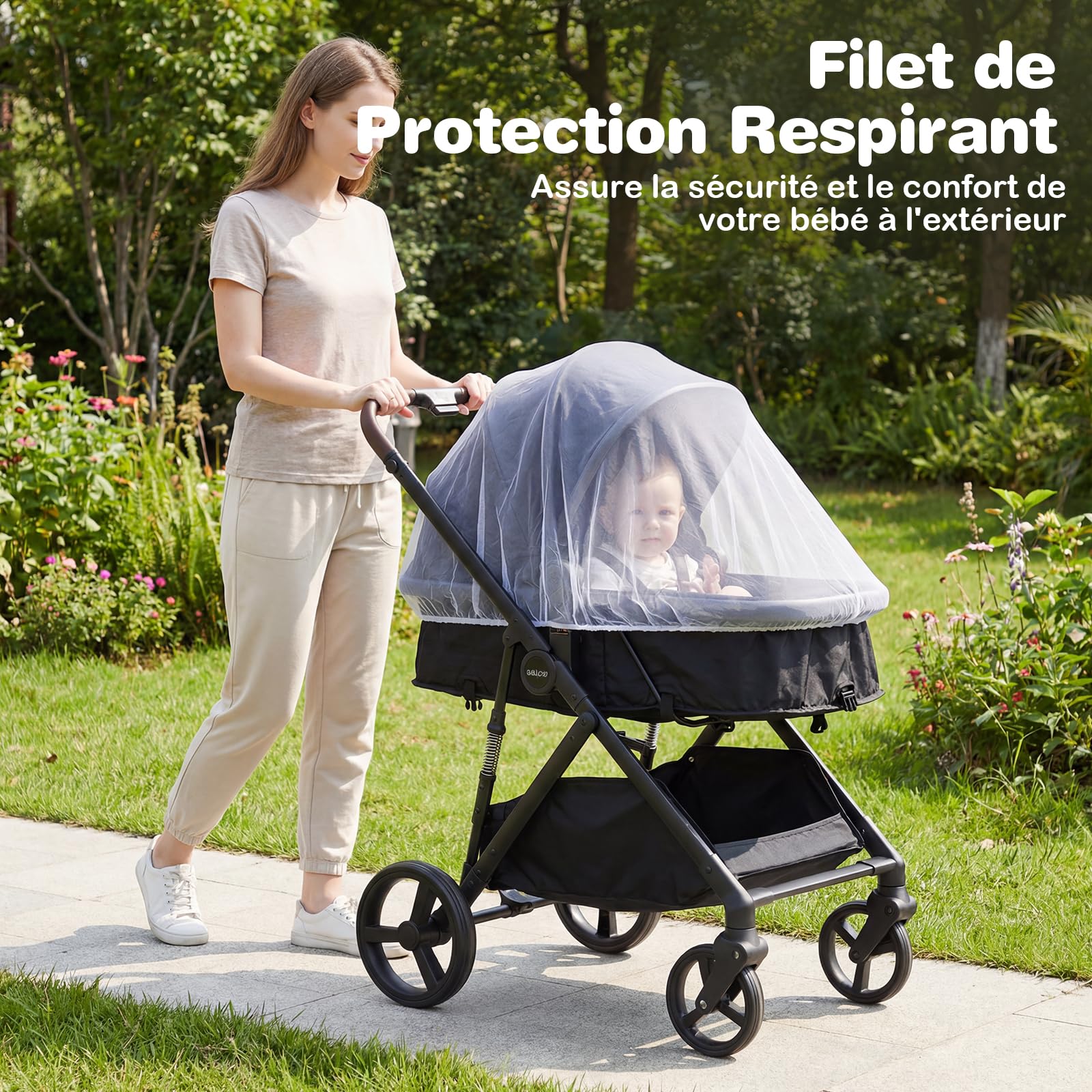 COSTWAY Poussette 3 en 1 Pliable Siège Réversible Nacelle 0-3 Ans 22 kg Noir