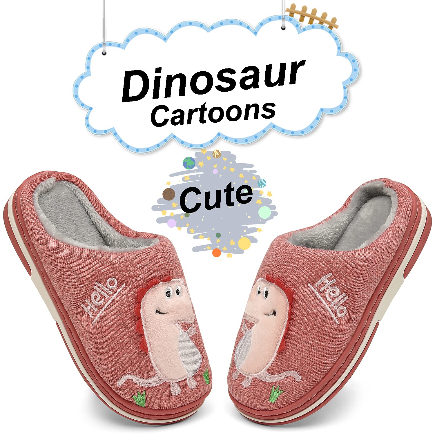 INMINPIN Inverno Pantofole da Casa Bambini Caldo Peluche Pantofola da Invernali Carino Dinosauro Comode Ciabatte Interne di Cotone per Ragazze Ragazzi