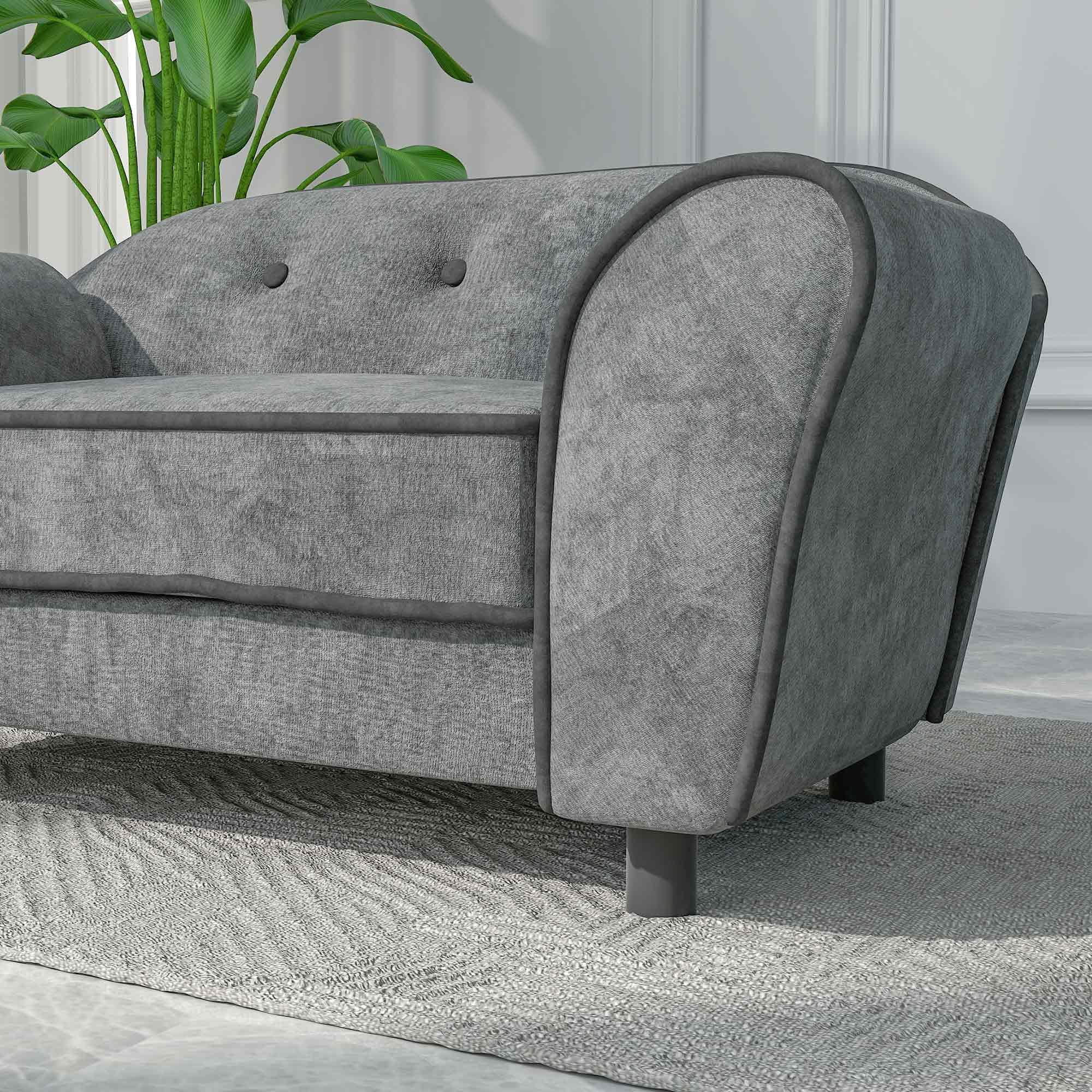 PawHut Canapé pour Chien, canapé pour Chat, Dossier capitonné au Toucher Velours néerlandais, Housse de Coussin Lavable, canapé pour Animaux domestiques, 74 x 41 x 32,5 cm, Gris