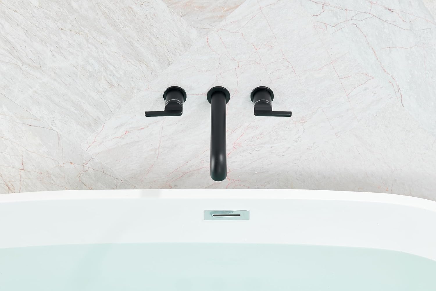 SITGES Solid Brass Wall Mount Tub Filler, 10" Long Spout Reach Wall Mount Bathtub Faucet with Two Lever Handles, High-End Design, High Flow Bathtub Faucet Set with Rough-in Valve included, Matte Black