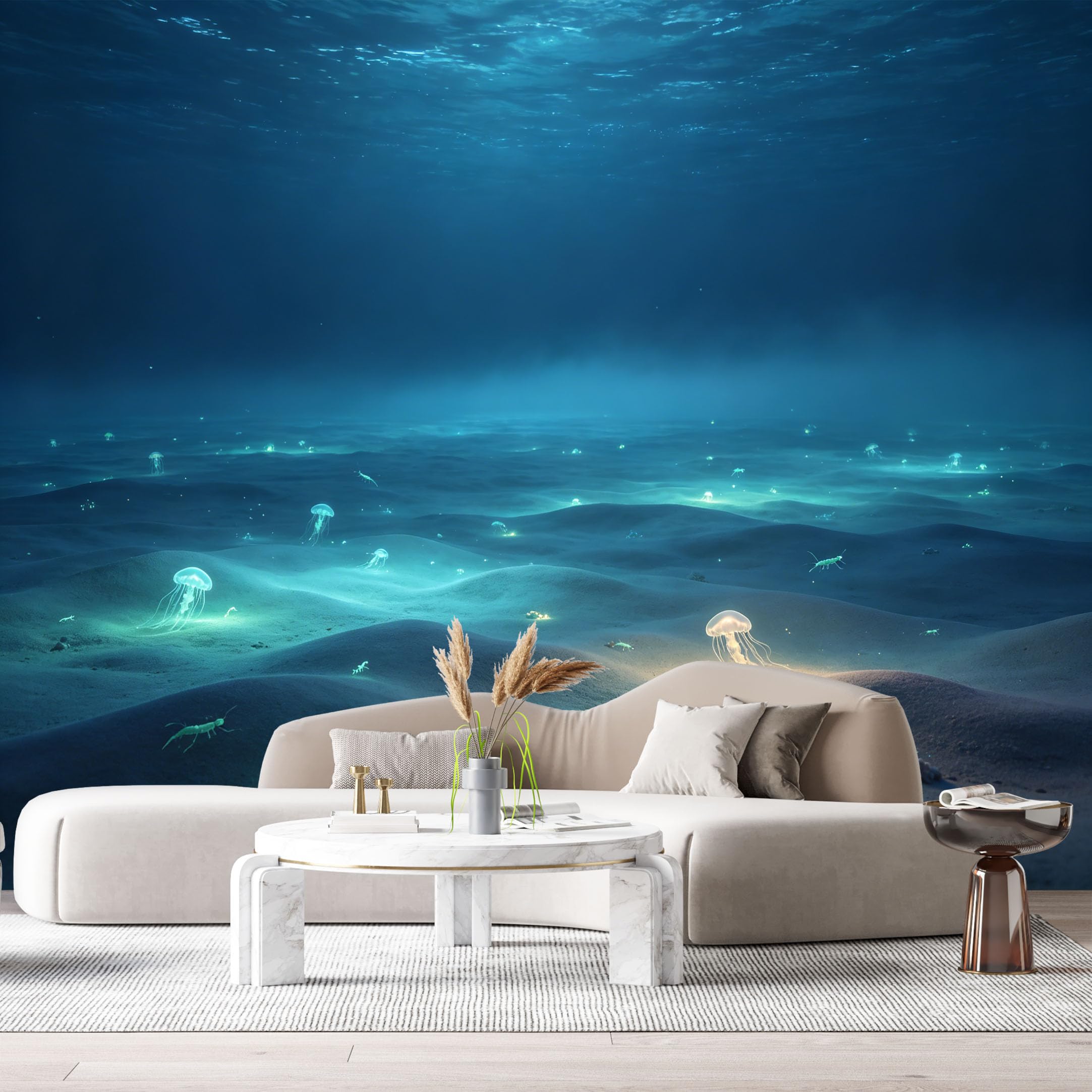 Custom Size Wall Murals Deep Sea Ocean Marine 3D Bioluminescent Jellyfish SelfAdhesiveWall Fabric Removable Wallpaper Wall Decor for Living Room Bedroom Bathroom
