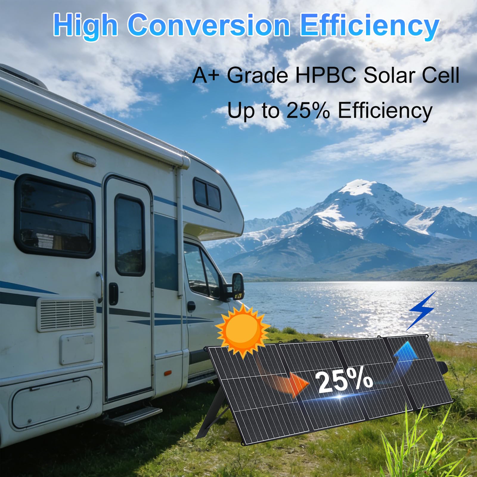 Panel słoneczny 200 W, lekka, przenośna ładowarka słoneczna, HPBC25% wysokowydajne panele słoneczne na kemping, wędrówki, do kampera, łodzi, ładowarka solarna z portami USB-A i USB-C, czterokrotnie