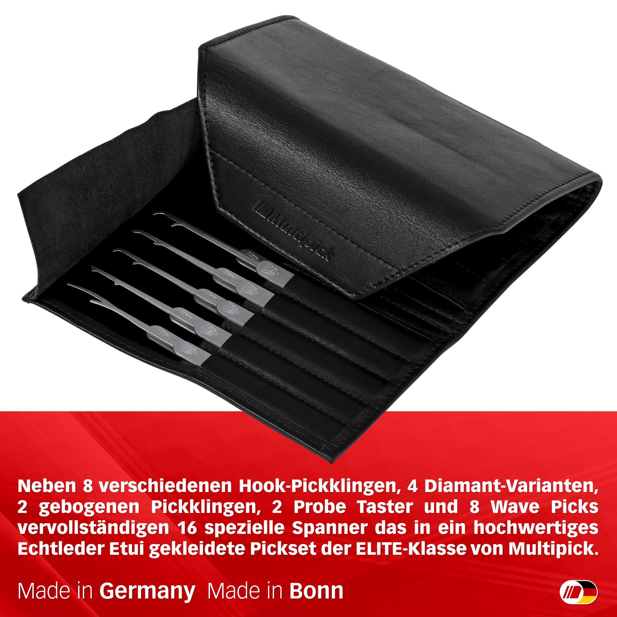 MULTIPICK ELITE 40 Set profesional de ganzúas - [40 Piezas] Made in Germany - Ganzua Lockpicking - Kit cerrajero para abrir puertas - Herramienta - Accesorios cerraduras - Lockpick