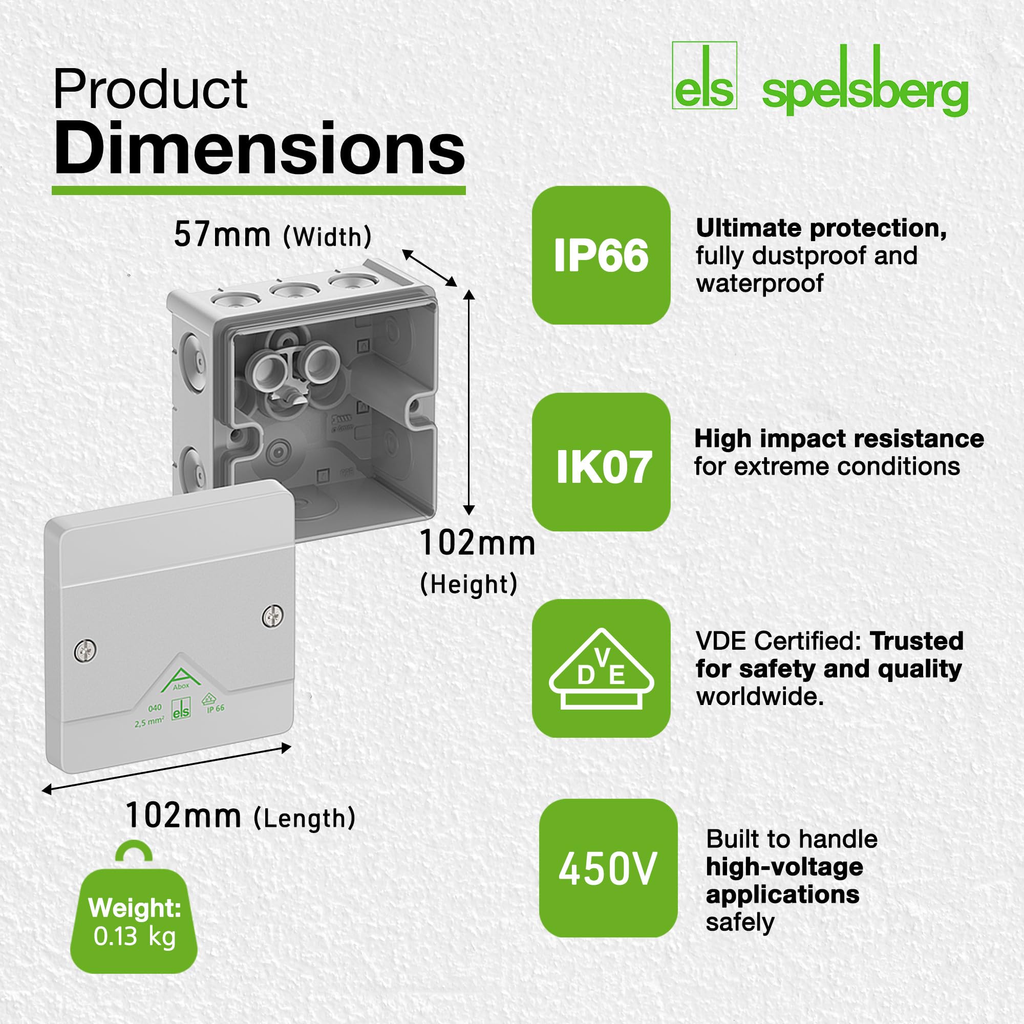 Spelsberg Abox 040-2,5²- IP66 Waterproof Junction Box with Internal Fixing Points & Screwless Terminals, Wago 2273-205 - Image 4