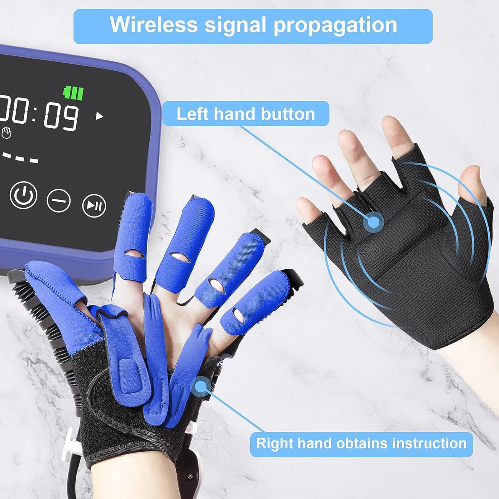 Guanti Robot Per Riabilitazione, Ortesi Per Dita, Attrezzatura Per Allenamento Per La Riabilitazione Dell'emiplegia Da Ictus, Per Il Recupero Della Funzione Della (Size:L,Color:Mano destra blu)