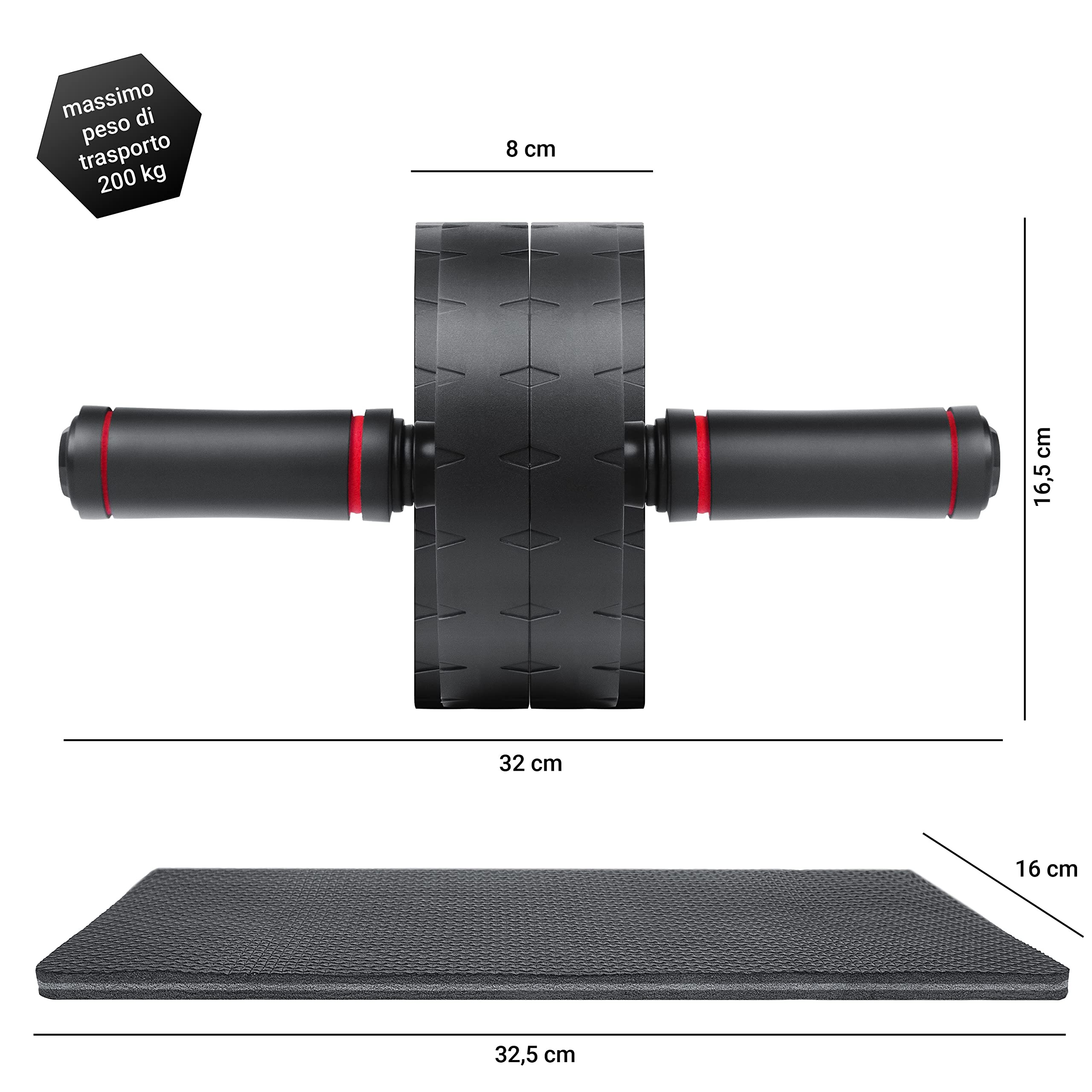 EliteAthlete AB Wheel Roller - Rullo per addominali a casa, con tappetino imbottito per ginocchia