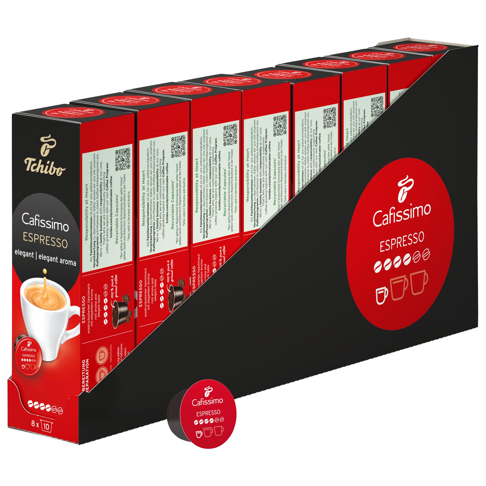 Tchibo Cafissimo Vorratsbox Espresso elegant Kaffeekapseln, 80 Stück – 8x 10 Kapseln (Espresso, ausdrucksstark mit vollem Aroma), nachhaltig & fair gehandelt