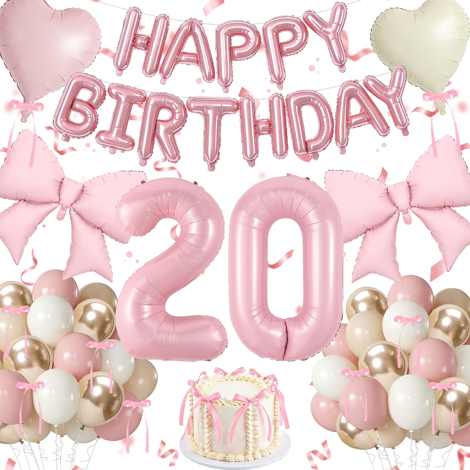 Pink 20th Birthday Decorations for Girls, Bohemian Birthday Party Supplies