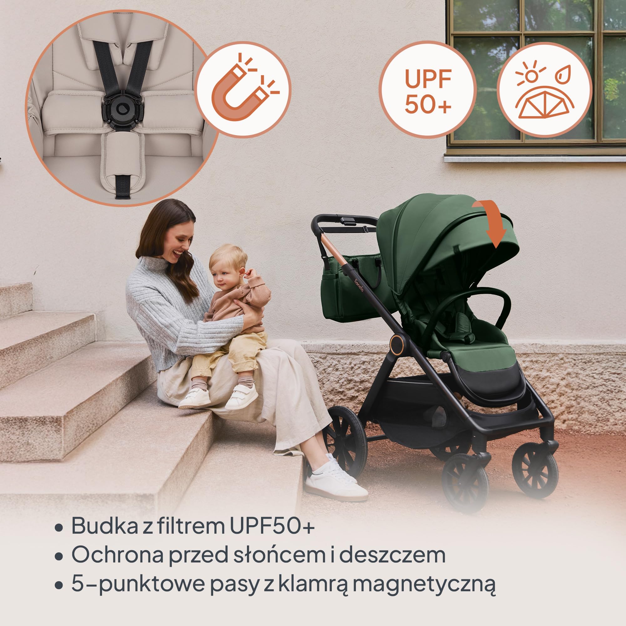 LIONELO LAYLA Wózek dziecięcy kombi 3 w 1 0-48 miesięcy do 22 kg, wózek dziecięcy do 9 kg, fotel samochodowy do 13 kg, AiryDots, koła PU obracane o 360°, pełne zawieszenie (czarny)