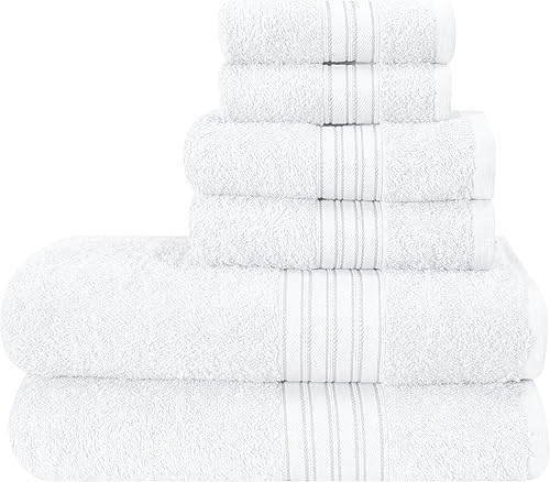 BOUTIQUO Juego de 6 toallas de algodón, contiene 2 toallas de baño de 28 x 55 pulgadas, 2 toallas de mano de 16 x 24 pulgadas y 2 paños de 12 x 12