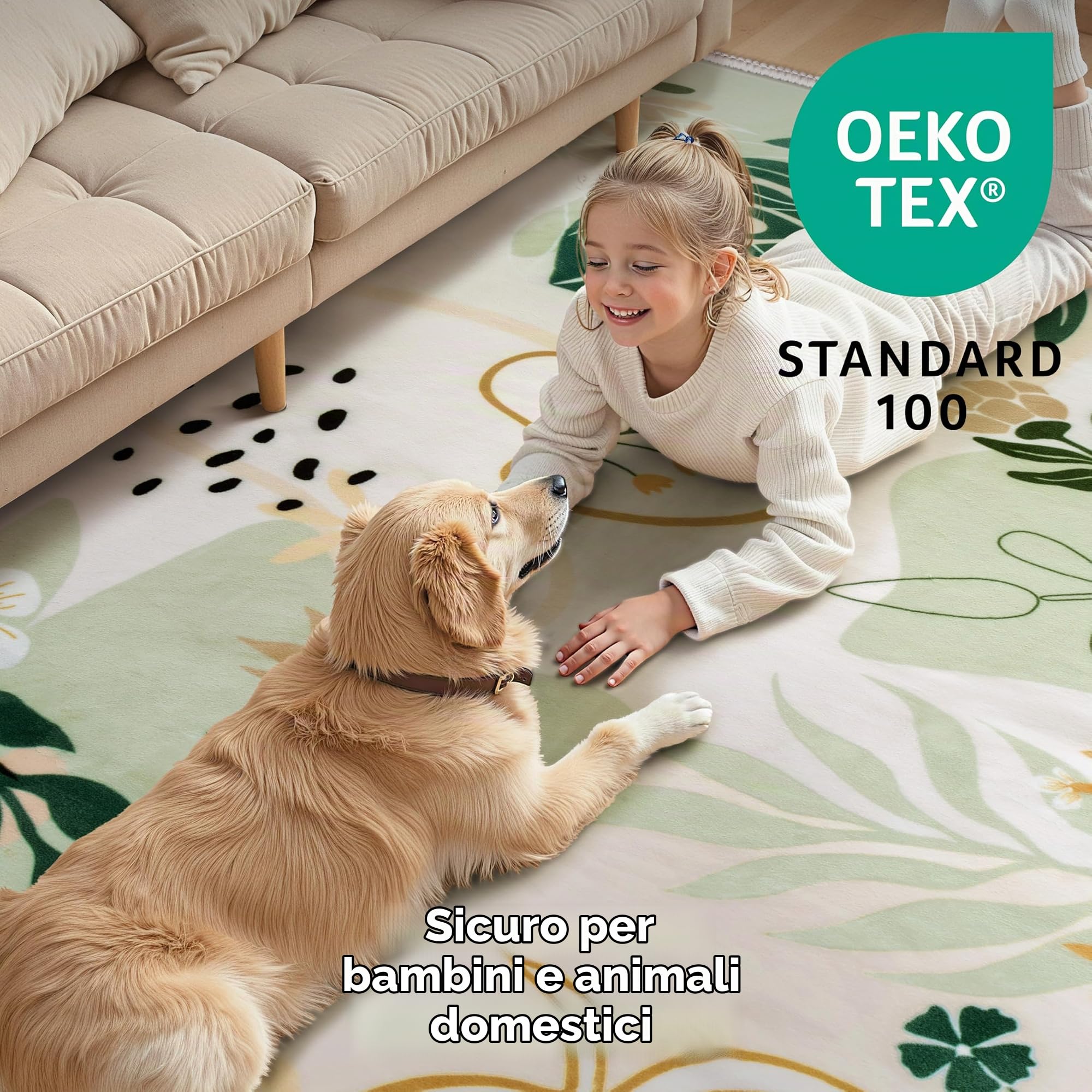 Joiedomi Tappeto Moderno, Lavabili,120x 180 cm, per camera da letto, antiscivolo per tappeti, morbidi, con supporto in gomma, Art Flora, per pavimenti interni, sala da pranzo, comodino (Verde)