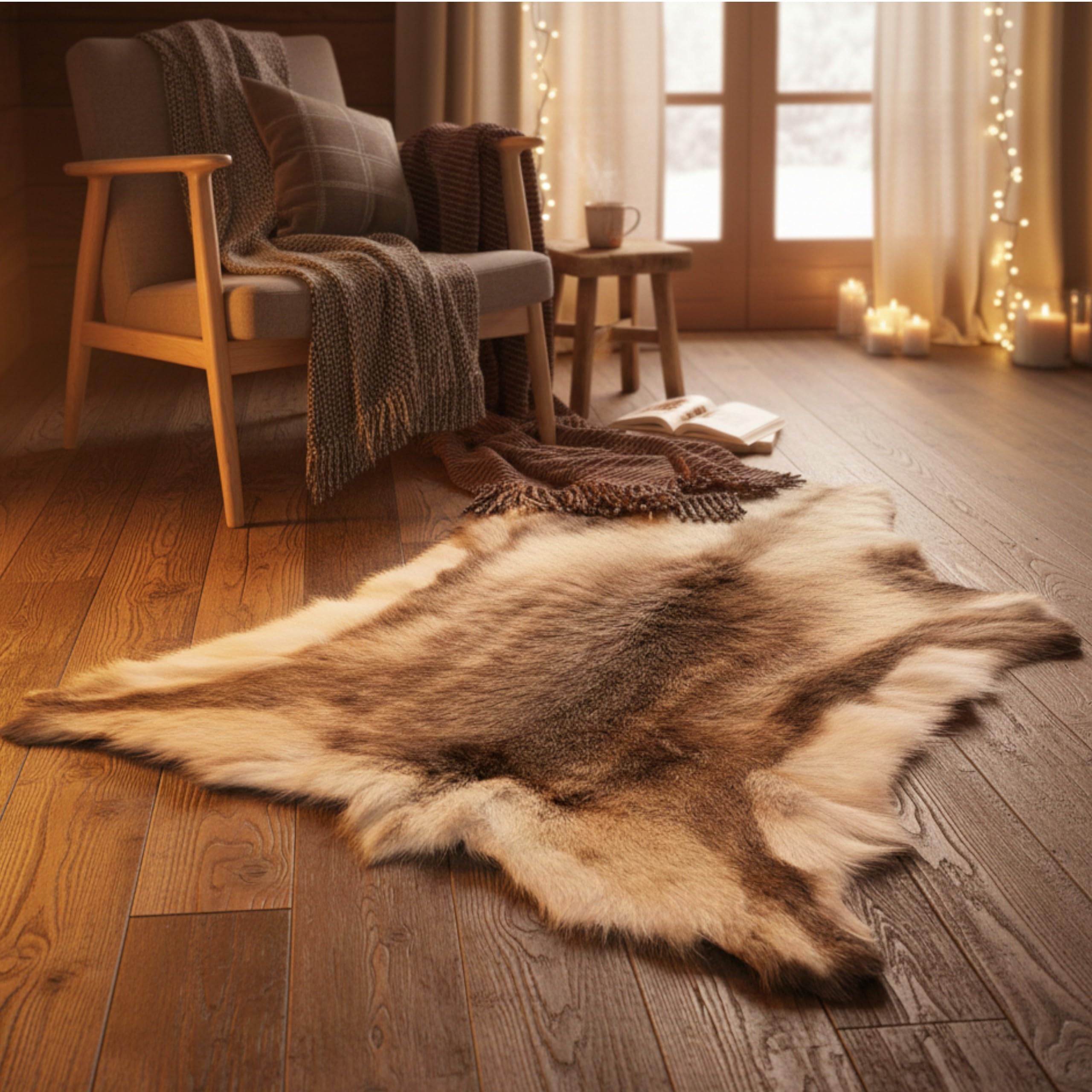 Rentierfell ca. 135 x 80 cm – echtes Naturfell, luxuriös weich & extra warm, nachhaltige Herkunft, jedes Fell EIN Unikat, ideal für Wohnraum, Kamin, Schlafzimmer & stilvolles Wohnen