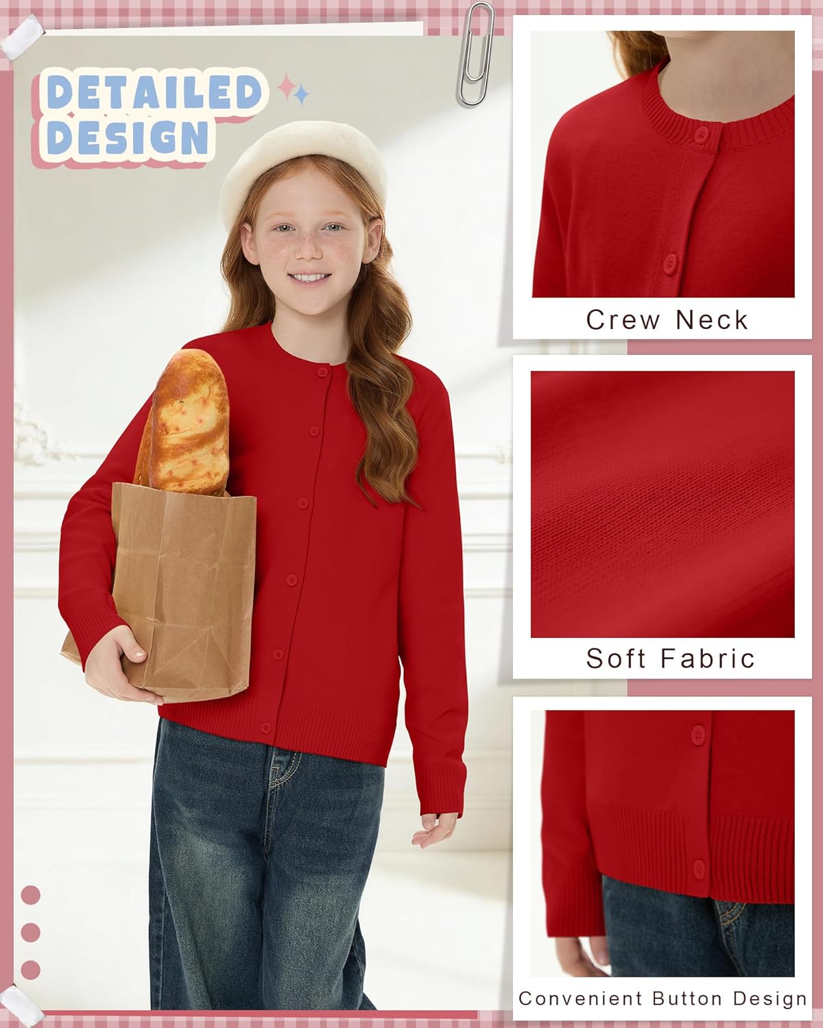2 Pack Girls Cardigan Sweater Long Sleeve Knit Tops Button Kids School Uniforms Fall Winter for 4-12 Years