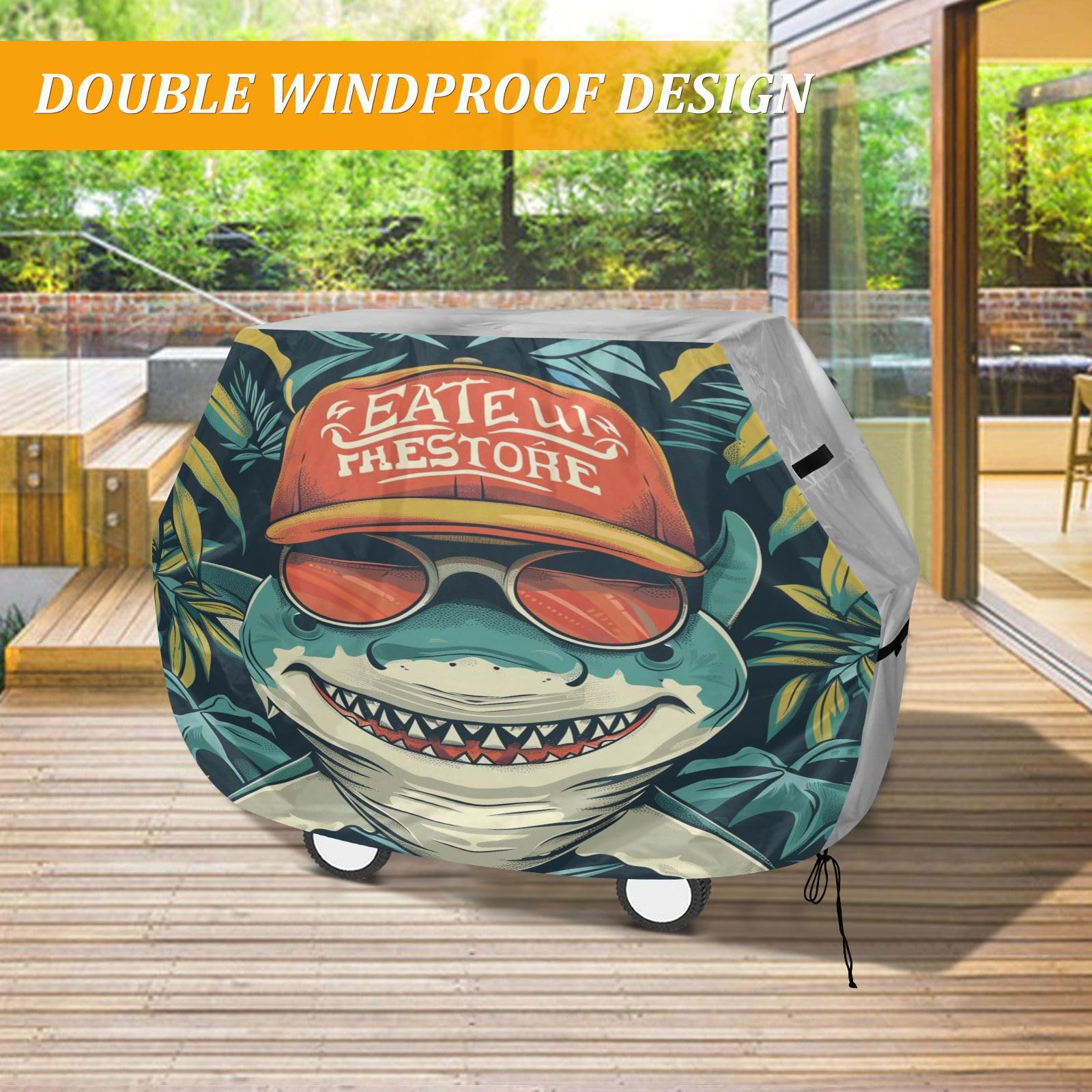 Funda para parrilla de barbacoa para parrilla al aire libre, impermeable, para la mayoría de las parrillas, tiburón tropical de verano