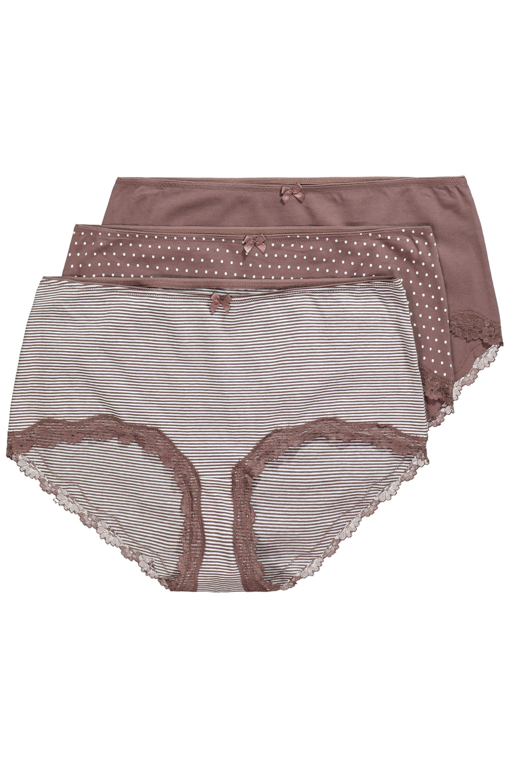 Ulla Popken Women's Braun 3Pcs, Hipster Dotted And Striped Briefs,