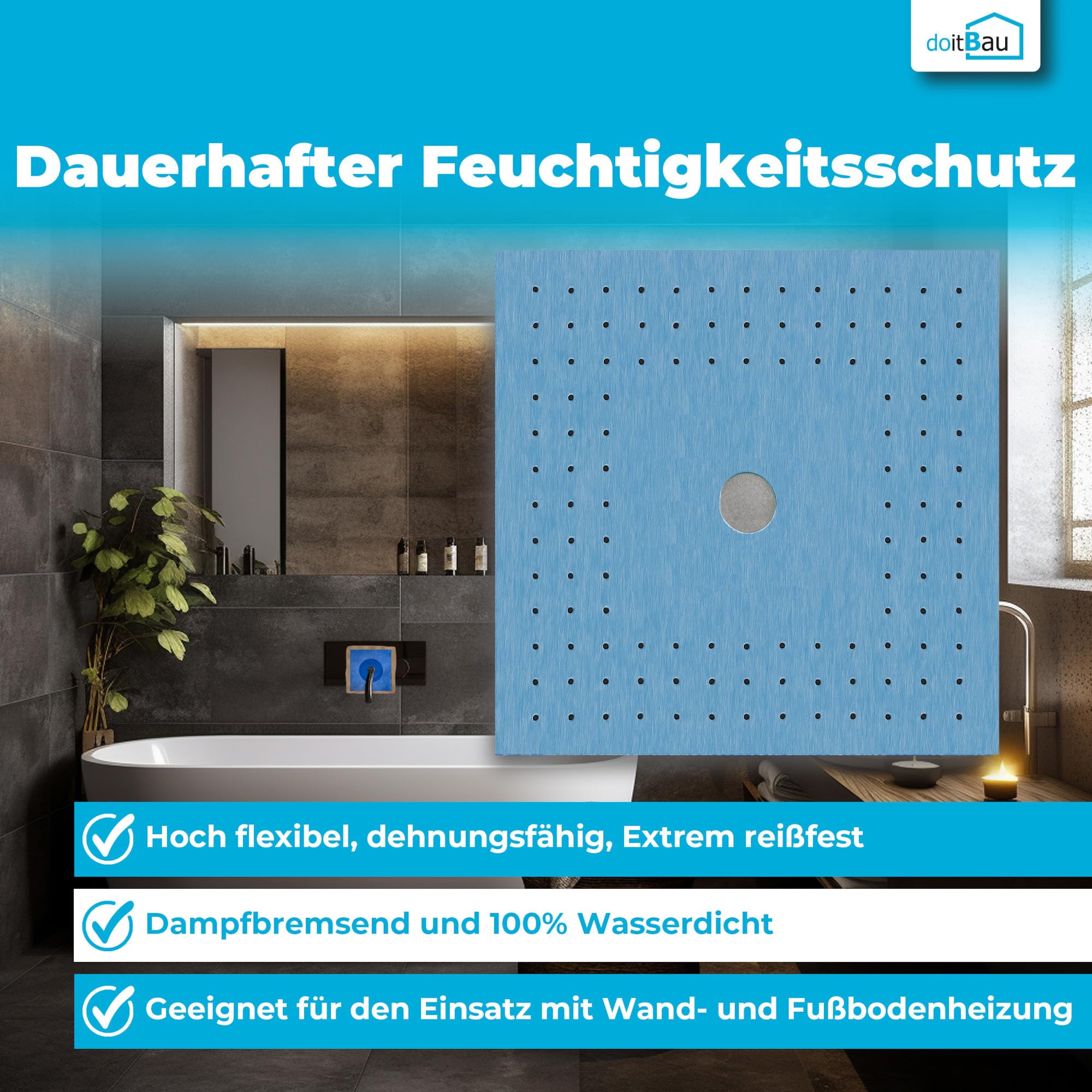 doitBau Juego de juntas de ducha – Sellado de superficies húmedas – Sistema de sellado impermeable de alta elasticidad – 120 mm cinta de sellado 20 kg película líquida – 20 m² juego completo baño