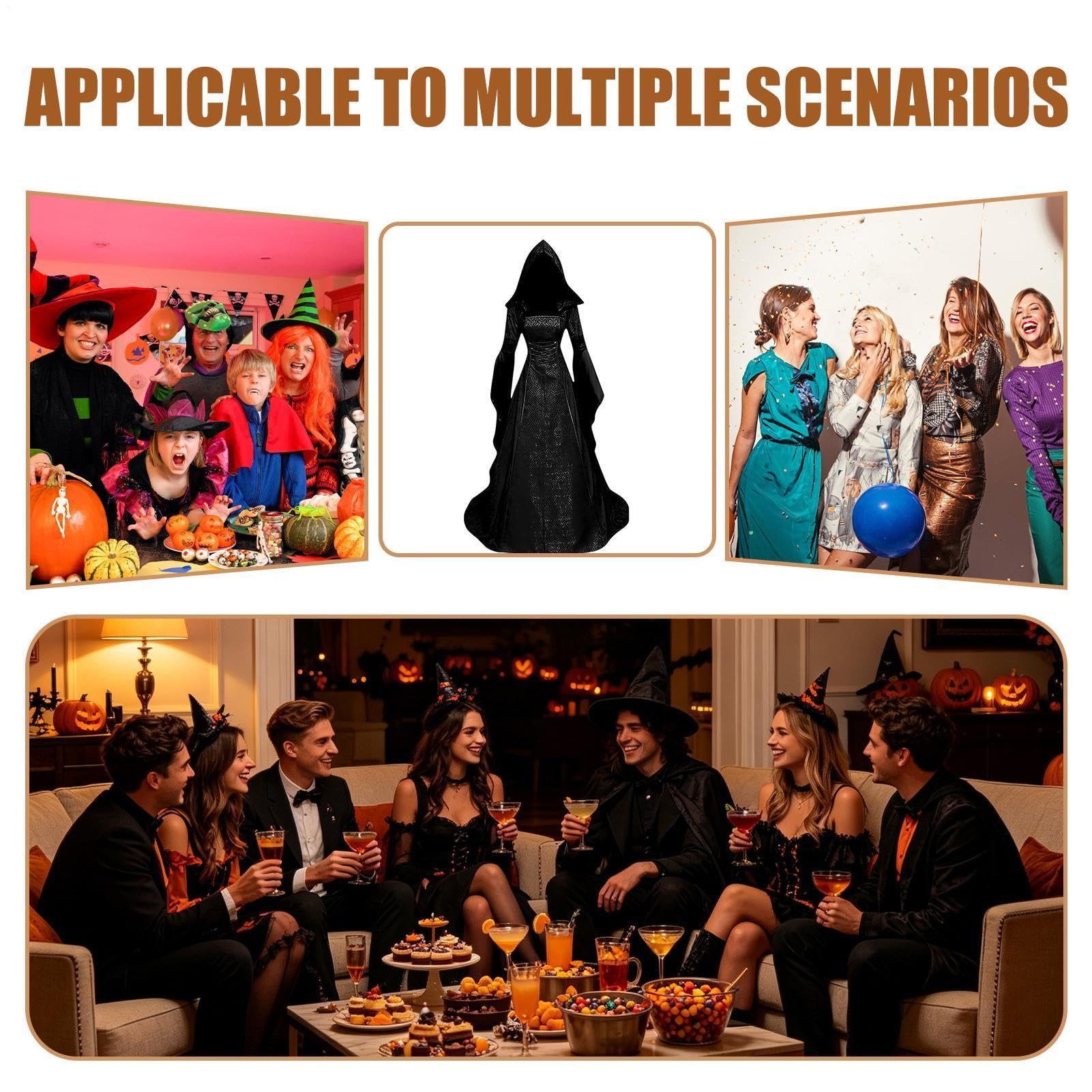 Abito Medievale Donna Costume di Halloween da rinascimentale con cappuccio