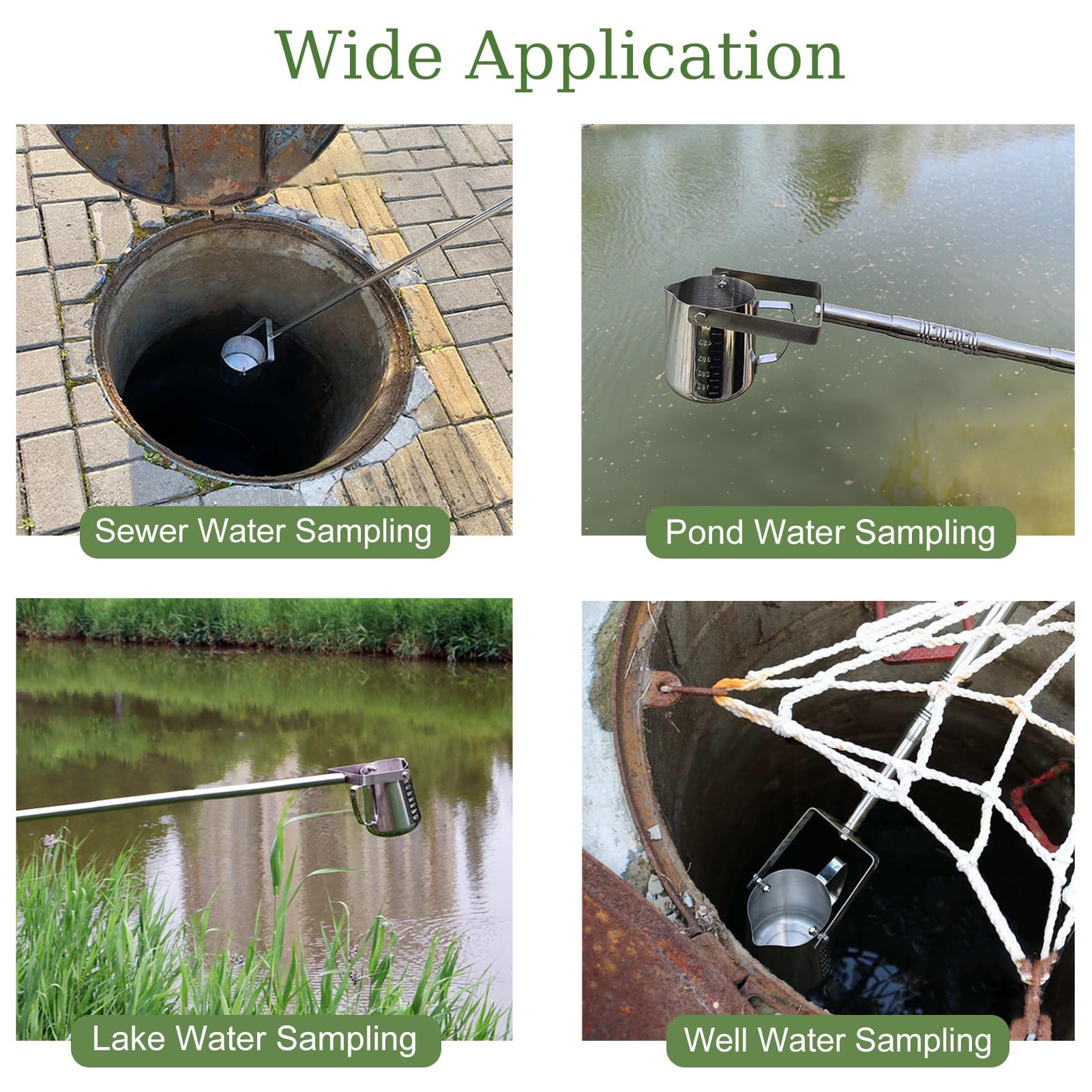 Kit di campionamento dell'acqua in acciaio inossidabile per microbiologi, palo telescopico con becher graduato per campionamento efficiente del flusso