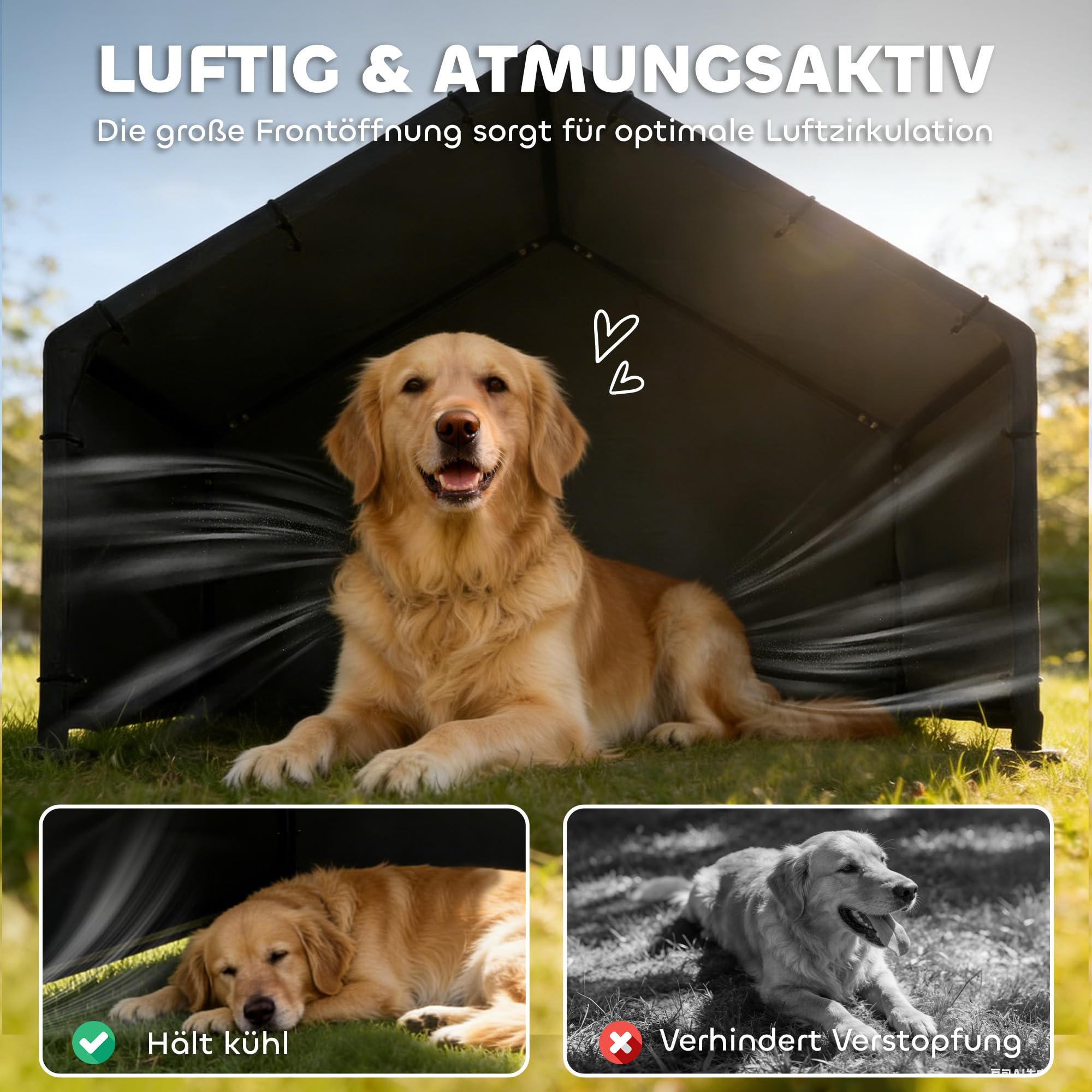 PawHut Hundehütte Hundehaus mit Wasser- und UV-beständiger Überdachung, 125 x 110 x 93 cm Outdoor Hütte für kleine mittelgroße große Hunde bis 30 kg, Indoor, Outdoor Schwarz