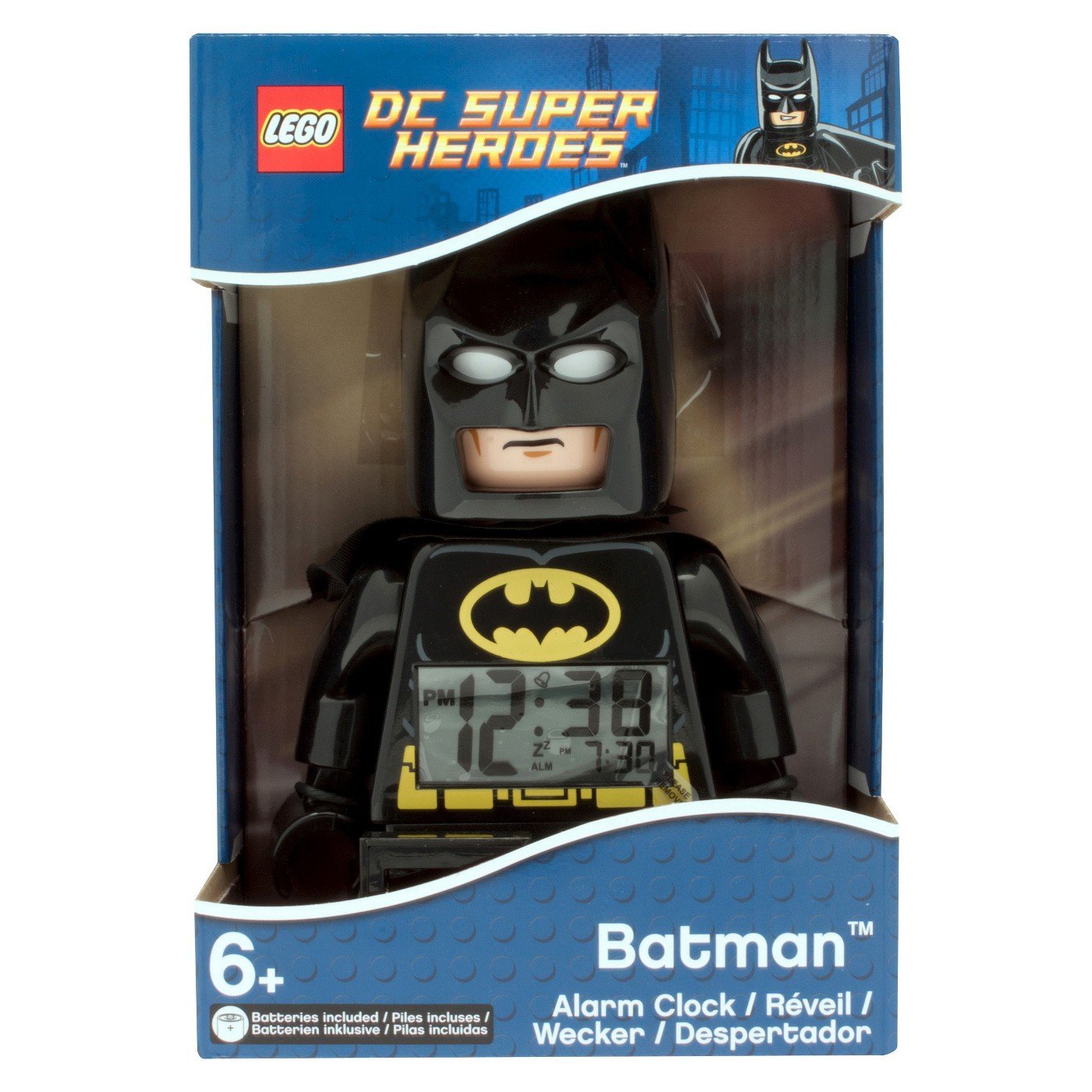 Lego DC Comics Super Heroes Batman 9005718 Kids Minifigure Light Up Alarm Clock | Black/Yelow | Plastic | 9.5 inches Tall | LCD Display | boy Girl | Official