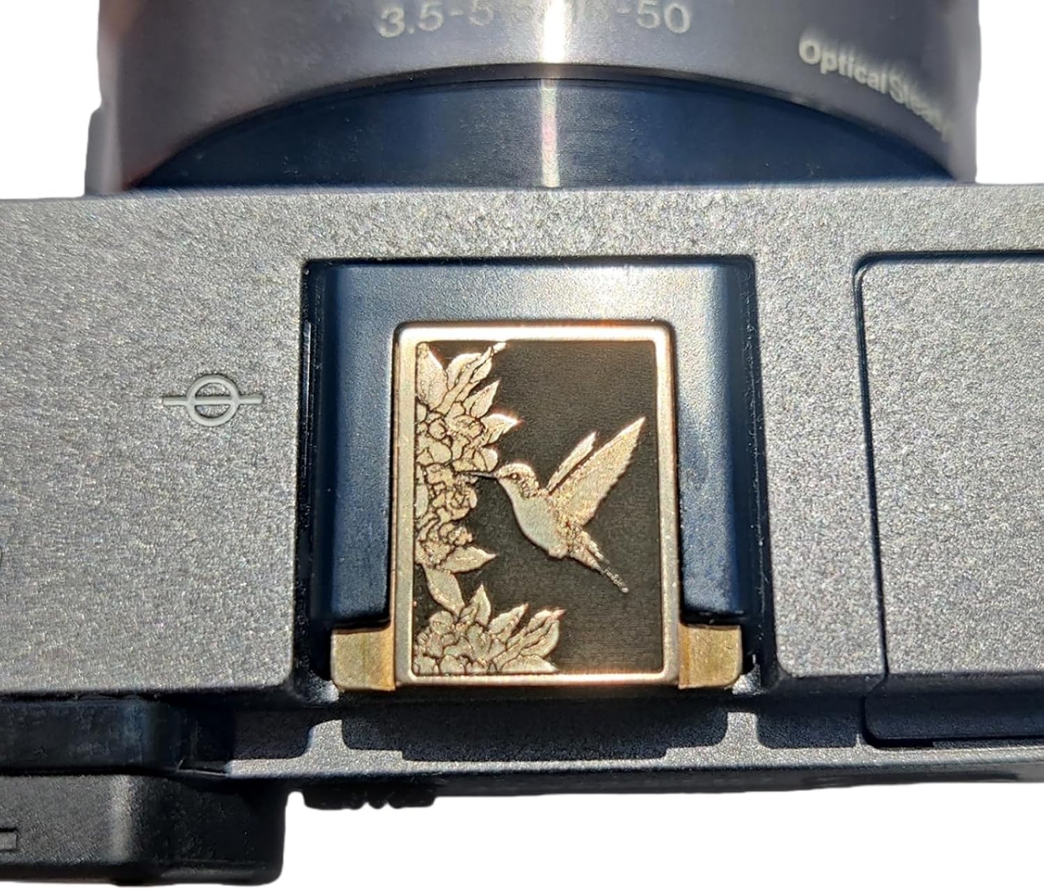Camera Hot Shoe Cover, Brass Hummingbird Design, Brass
