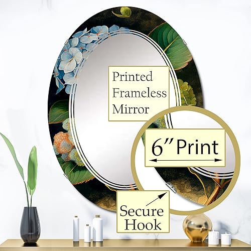 Miniatura 3 de DesignQ Blue Retro Hydrangena III - Espejo de tocador, espejos de baño, espejos de pared para sala de estar, dormitorio, espejo ovalado, grande, 20