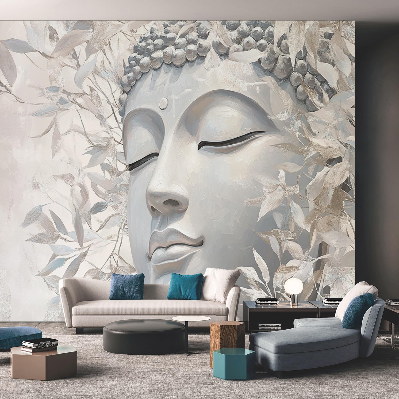 3D Buddha Statue Mural Wallpaper, Zen Leaf Wallpaper for Bedroom, Living Room, TV Backdrop, Office, Hotel Wall Background Decoration Non-Woven Wall Paper 300 x 210 cm (WxH) &HMJ134