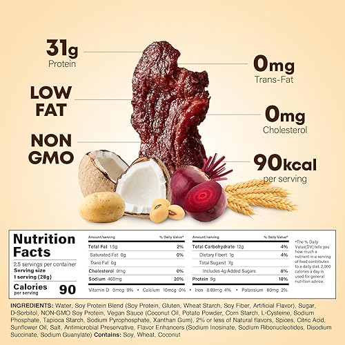 Miniatura 4 de UNLIMEAT Jerky  BBQ coreano  Alto en proteínas  A base de plantas, 1.09 oz de proteína, coreana, sin OMG, baja en grasa, bolsas de 2.5 onzas